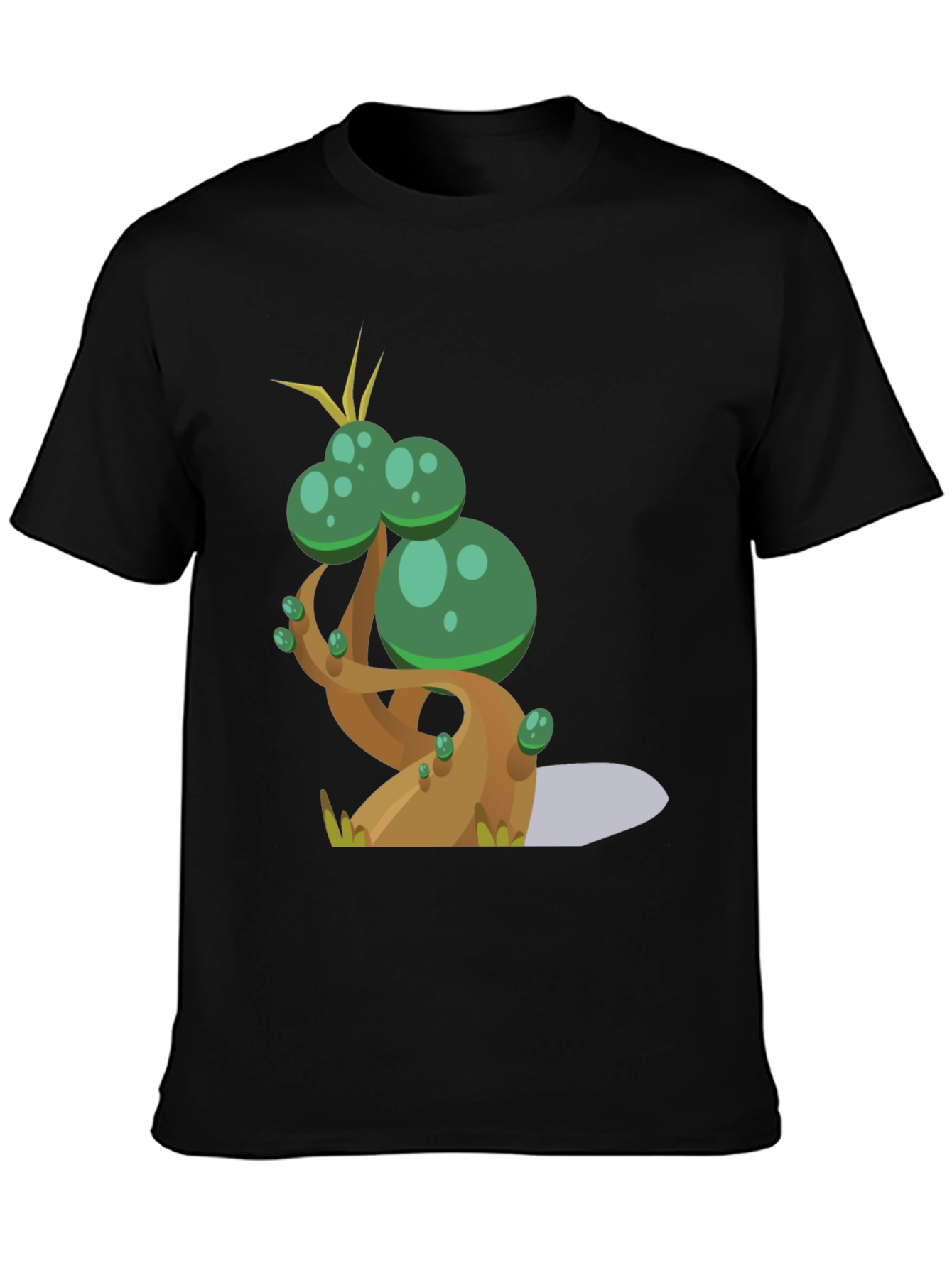 Black Cartoon Tree Graphic Tee - Black Cotton Blend T-Shirt view 3