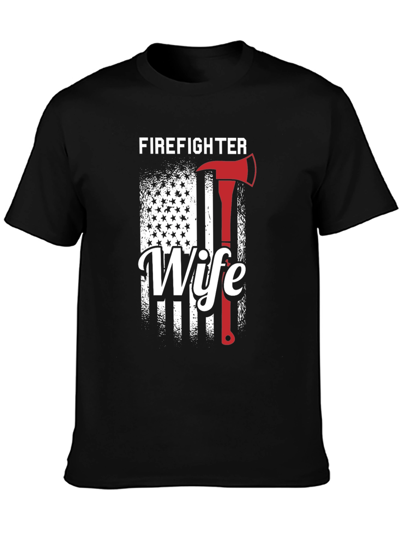 Black Firefighter Wife Graphic Tee - American Flag view 3