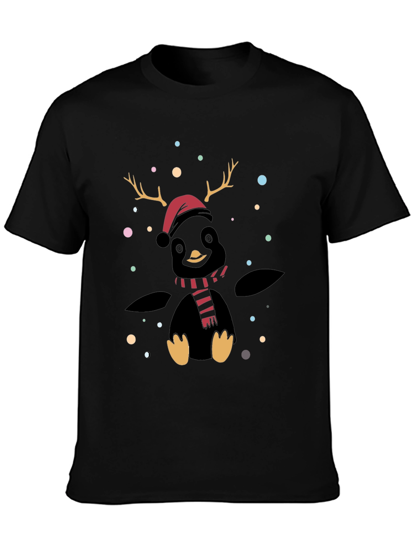 Black Festive Penguin Reindeer T-Shirt view 3