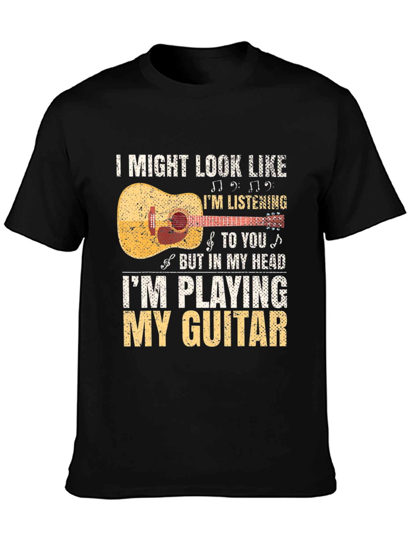 Black Guitar Player T-Shirt: Listening With My Head view 3