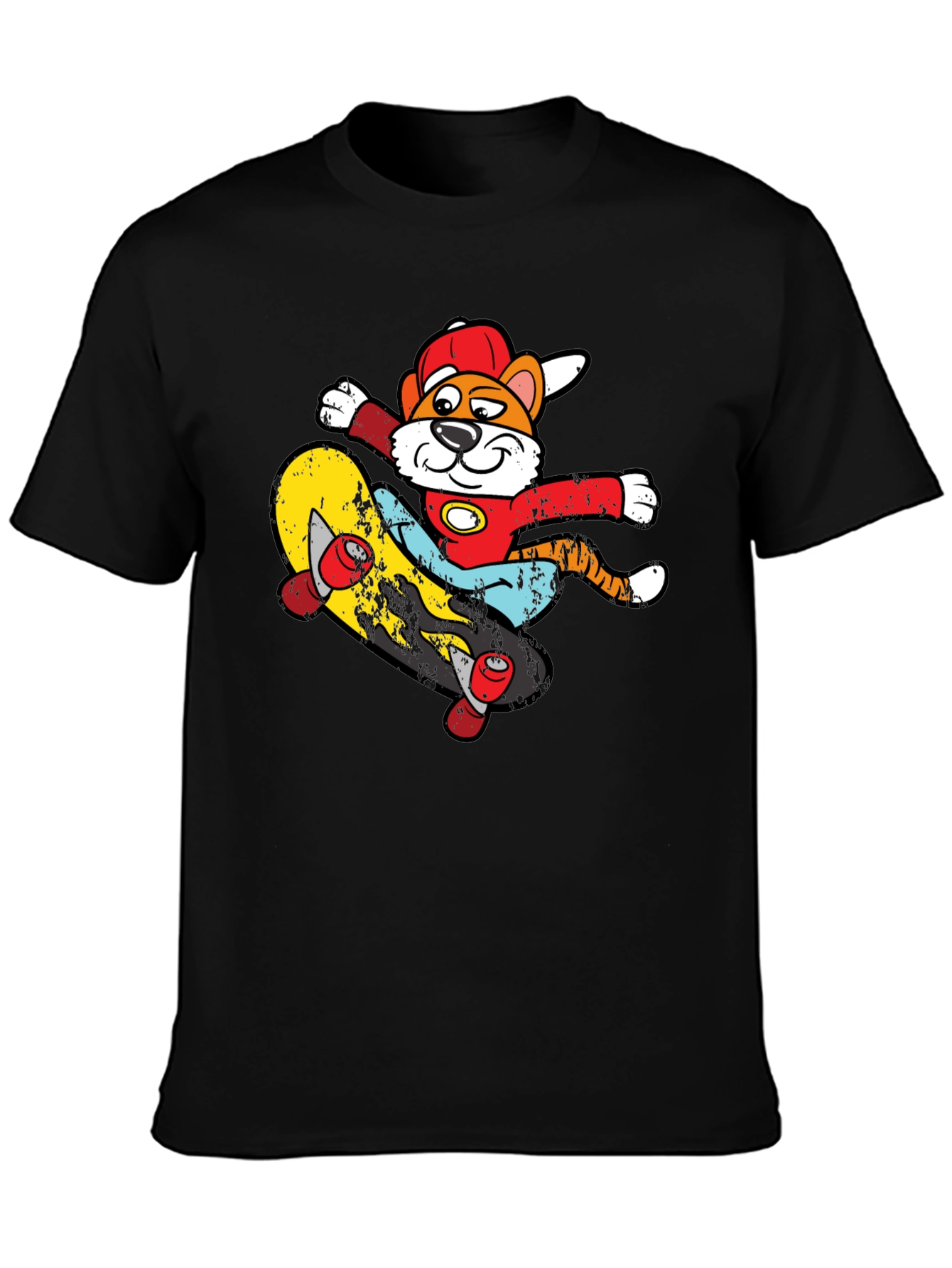 Black Cartoon Tiger Skateboarder Graphic Tee view 3