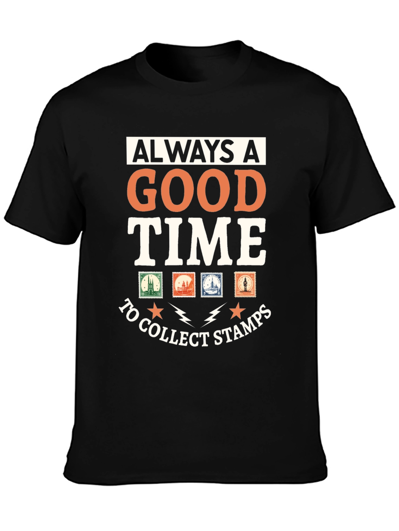 Black Always a Good Time to Collect Stamps T-Shirt view 3