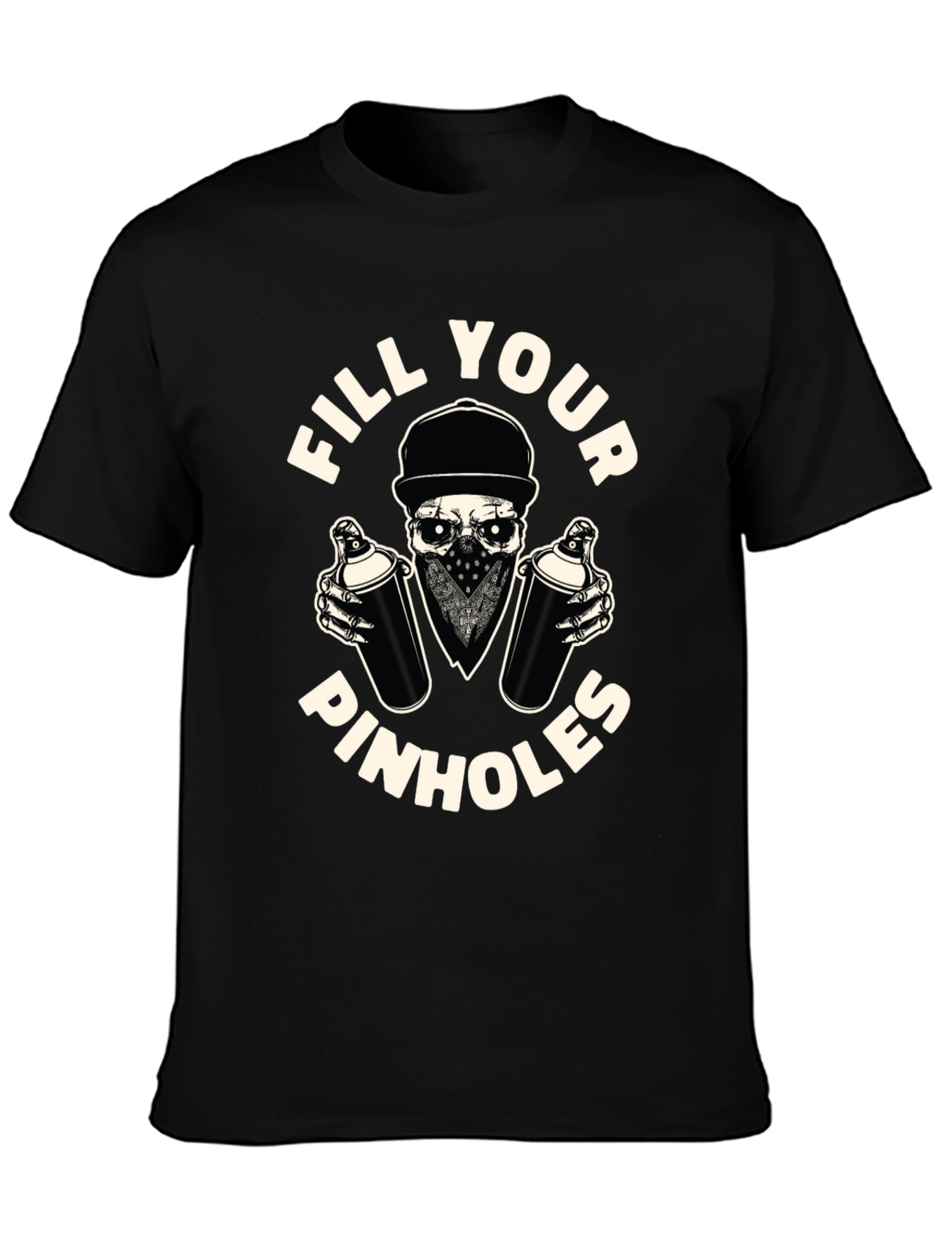 Black Fill Your Pinhole Graffiti Skull T-Shirt view 3