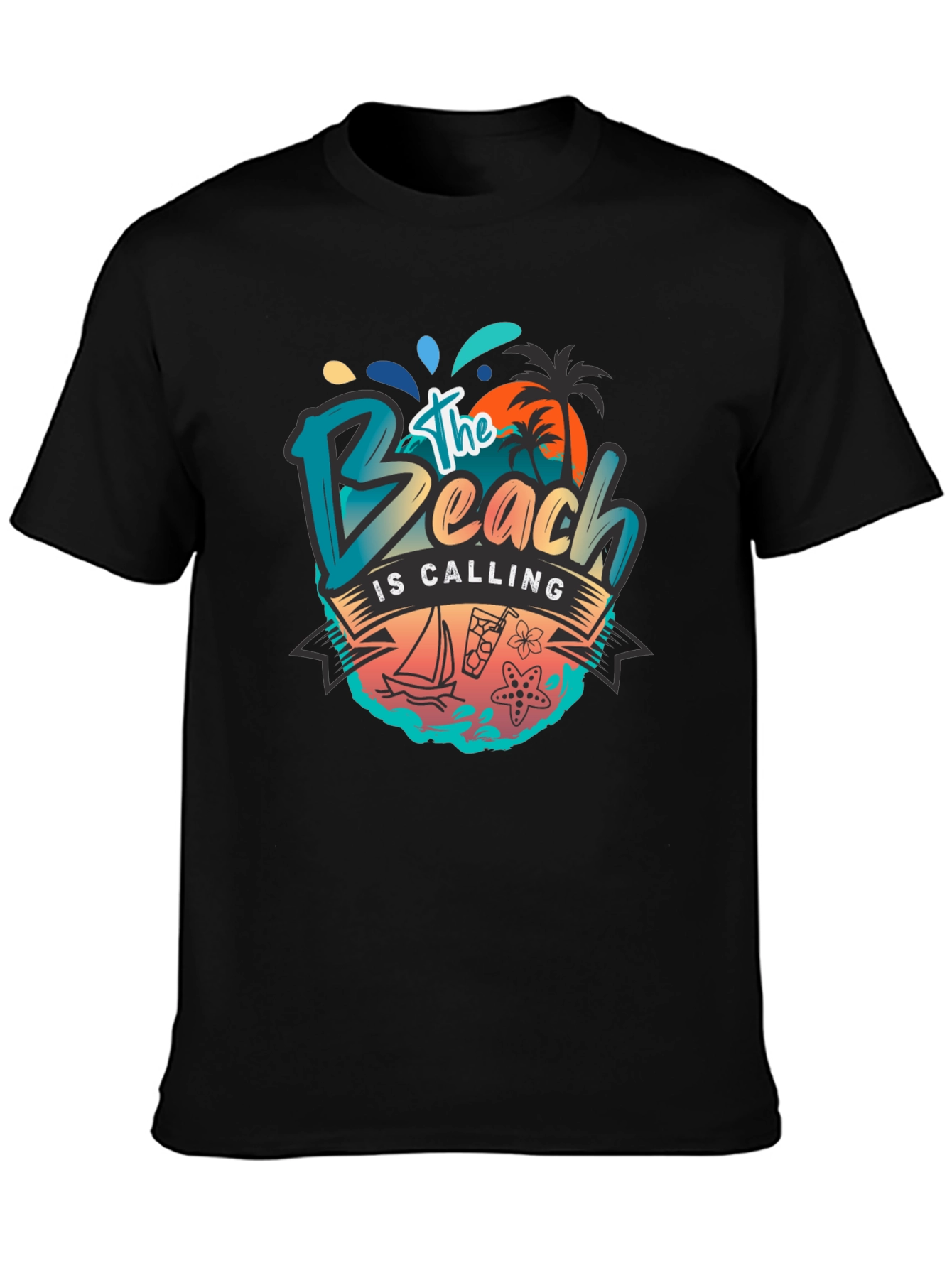 Black The Beach Is Calling Graphic T-Shirt - Black view 3