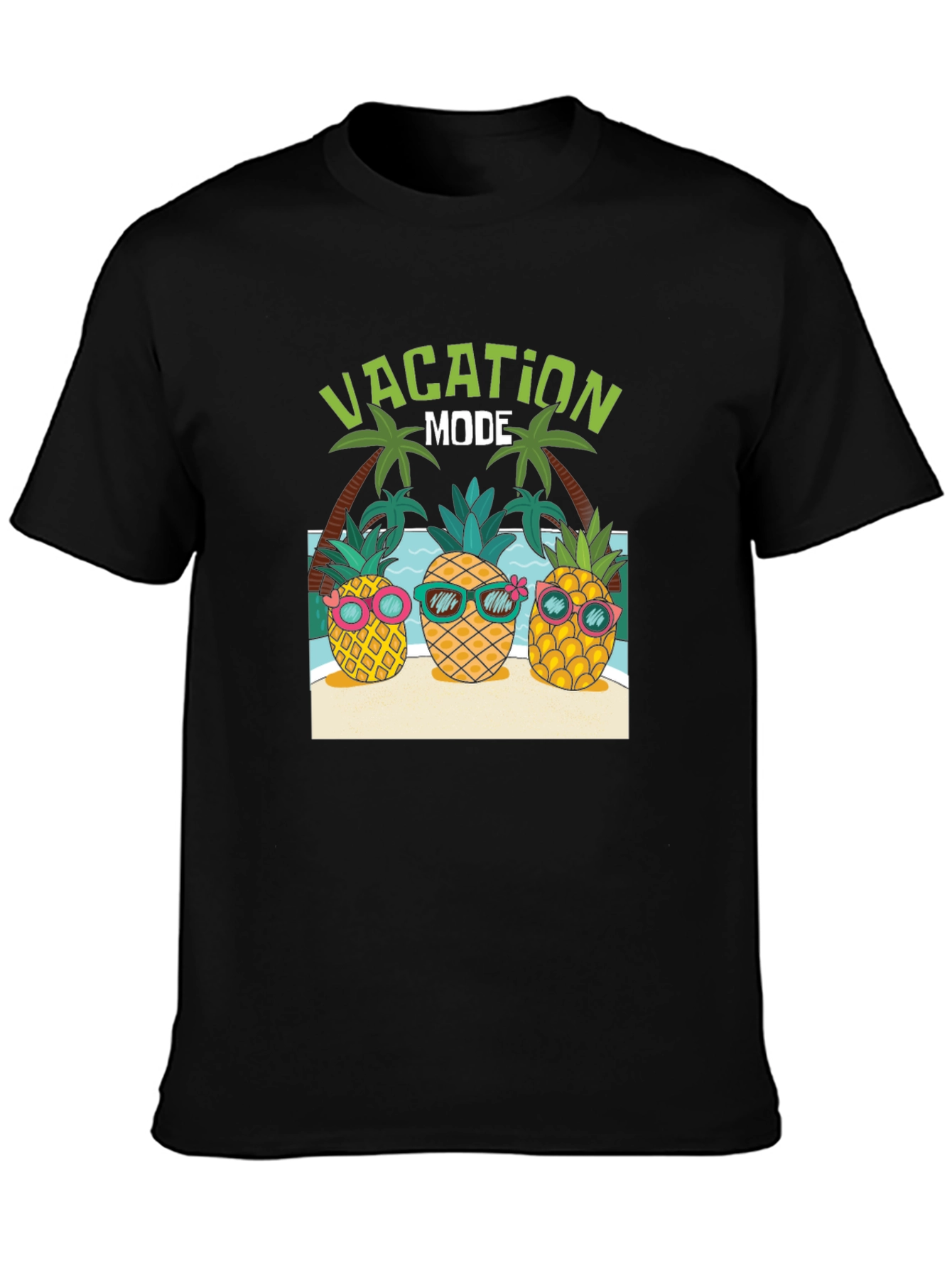Black Vacation Mode Pineapple Graphic Tee view 3