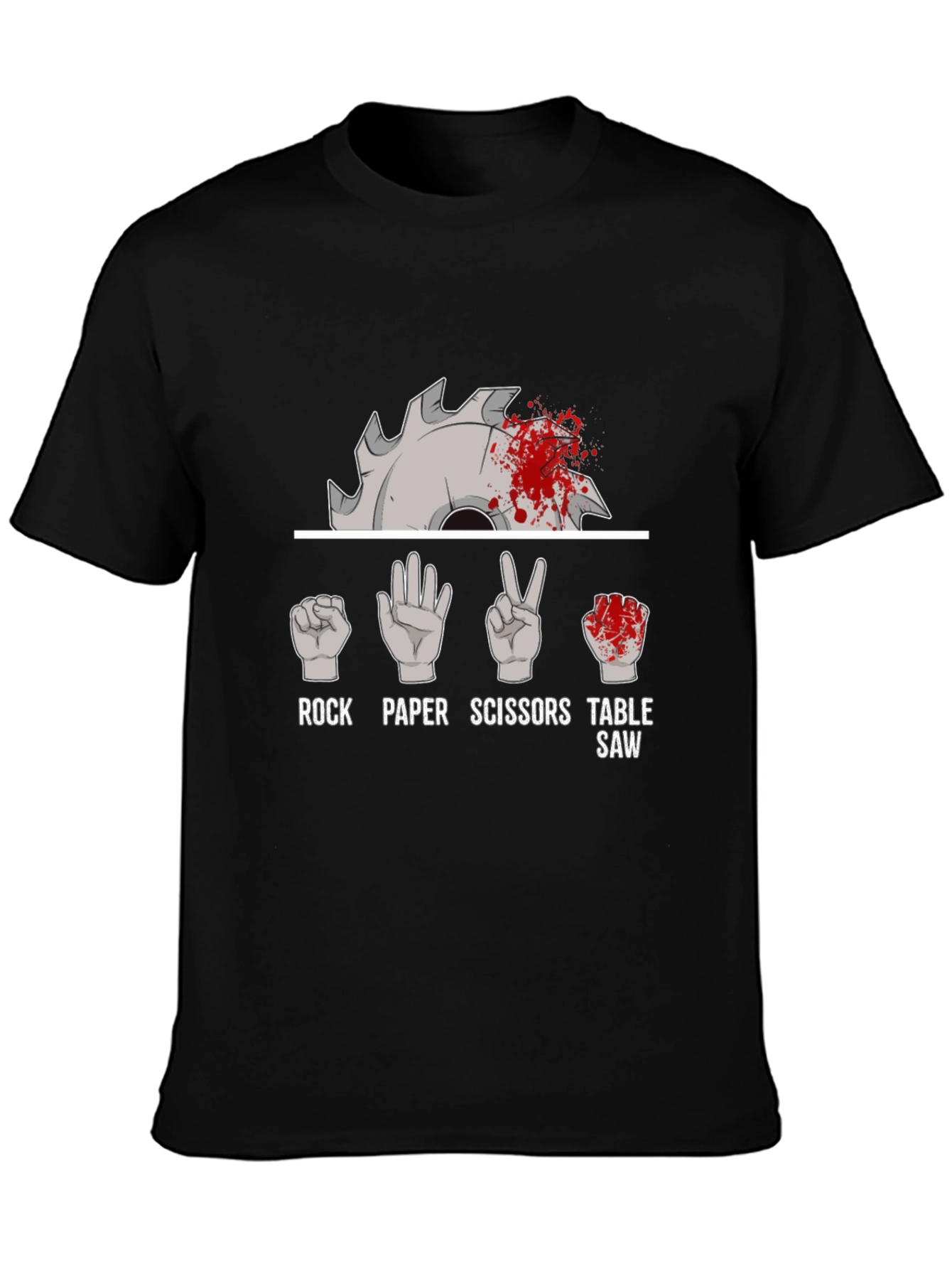 Black Rock Paper Scissors Table Saw Funny T-Shirt view 3