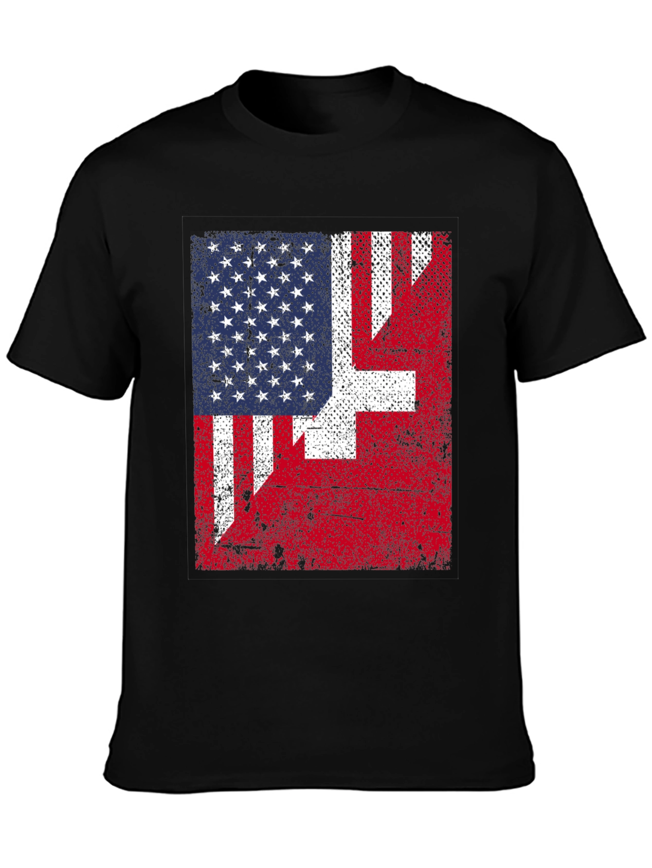 Black US & Swiss Flag Graphic T-Shirt view 3