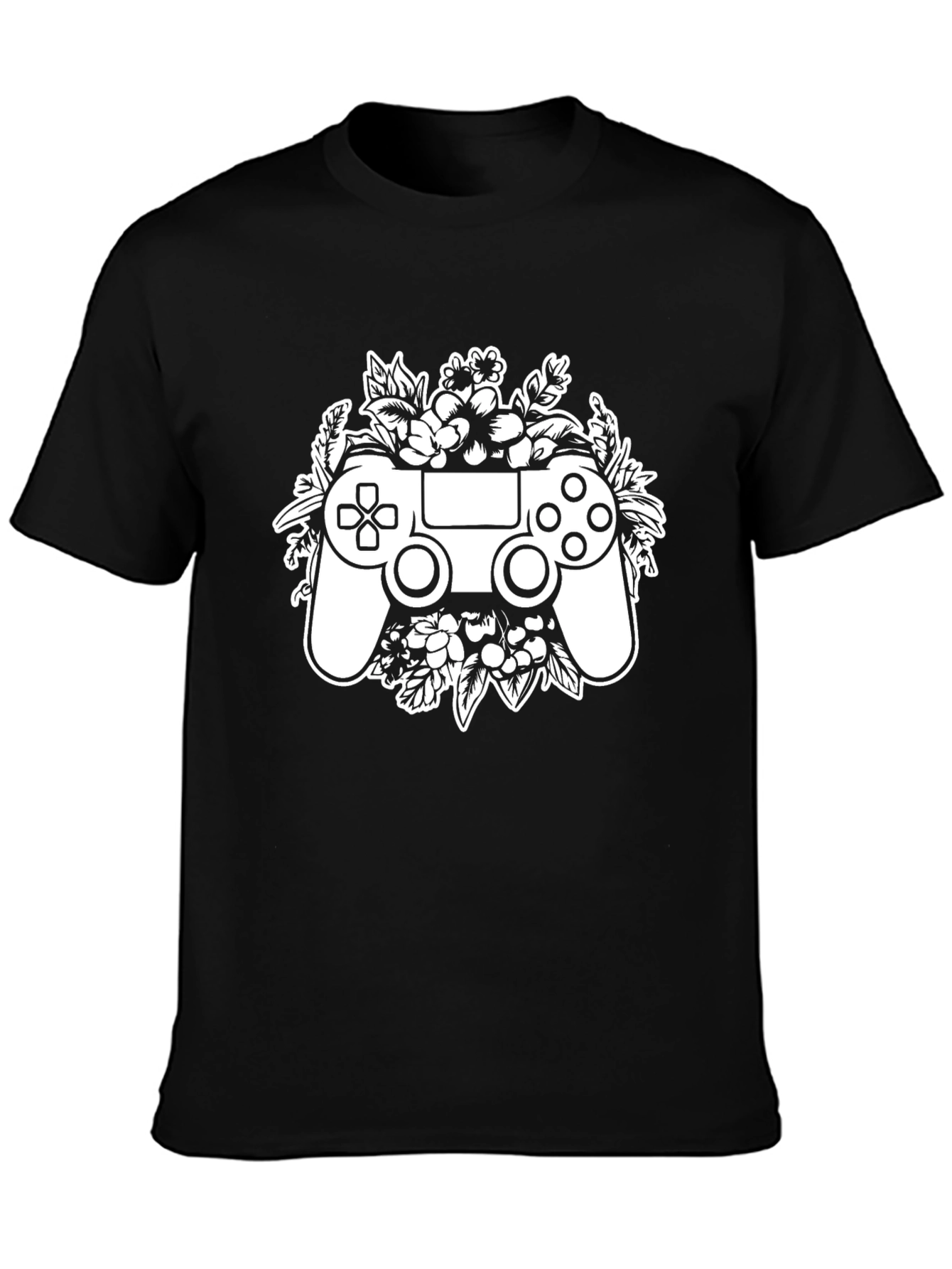 Black Gamer Floral Controller T-Shirt - Black view 3