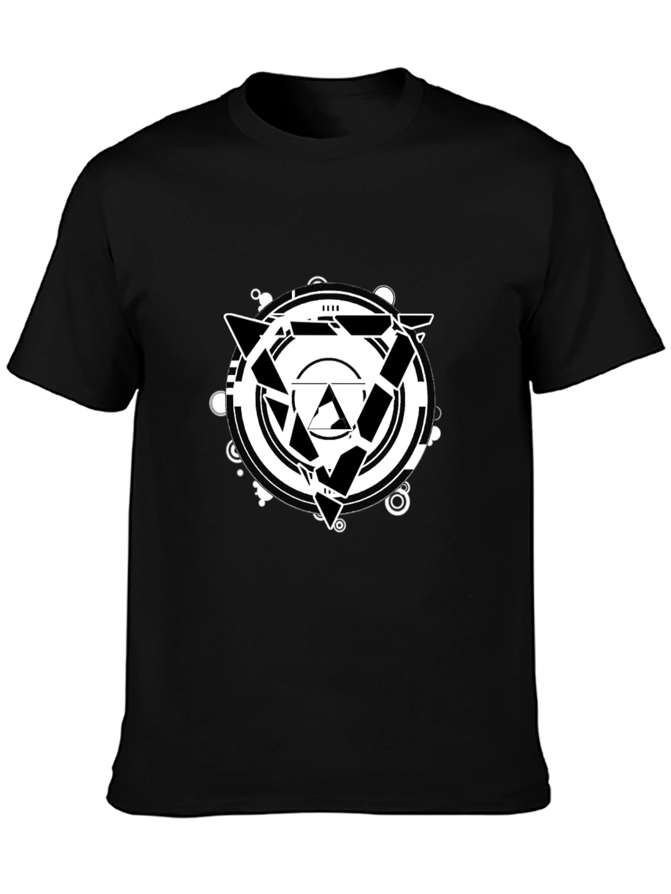Black Geometric Design Black T-Shirt view 3