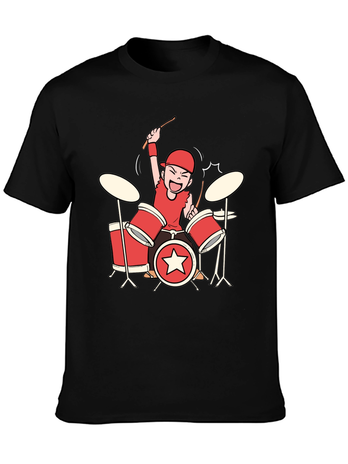 Black Cartoon Drummer Graphic Tee - Black view 3