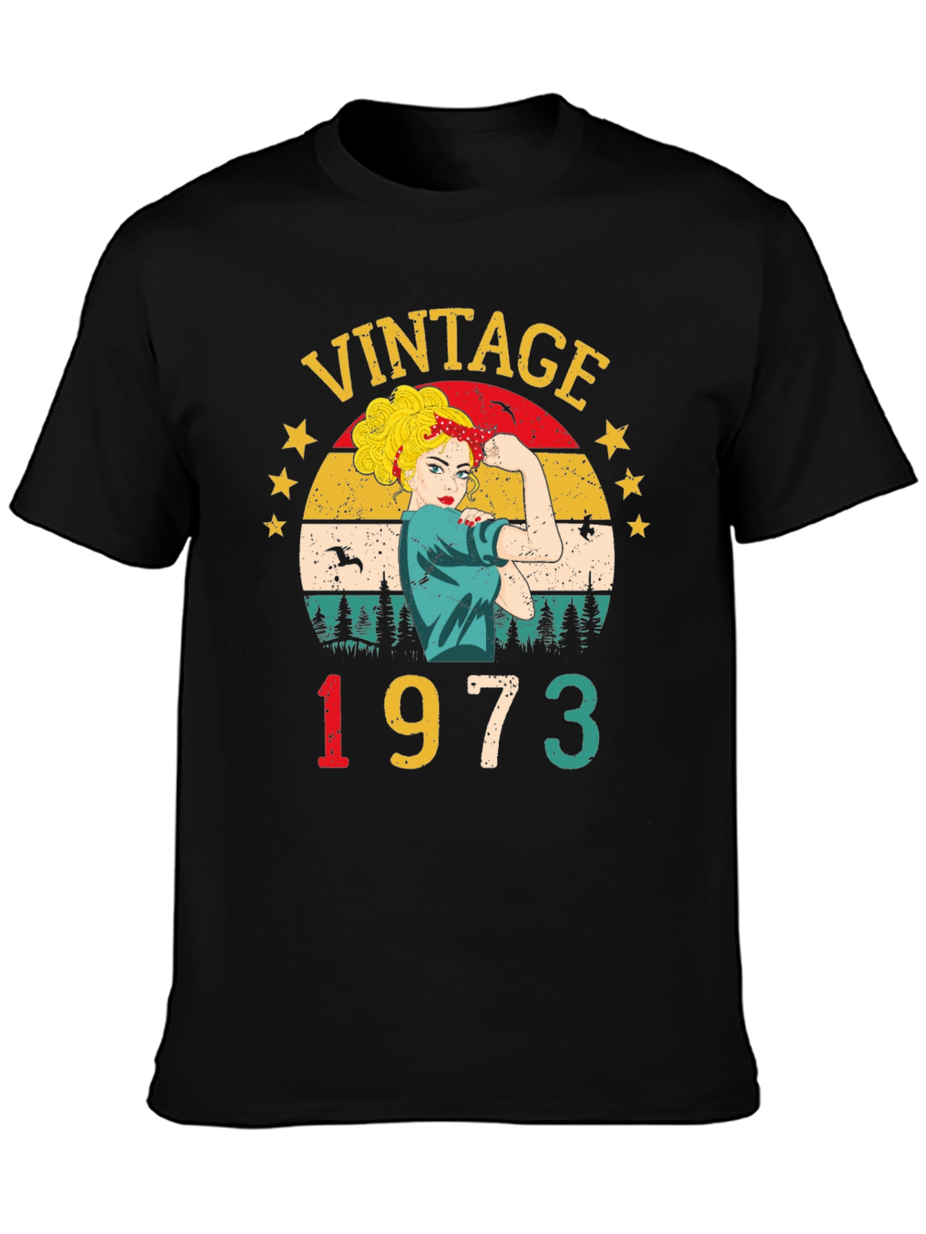 Black Vintage 1973 Birthday T-Shirt view 3