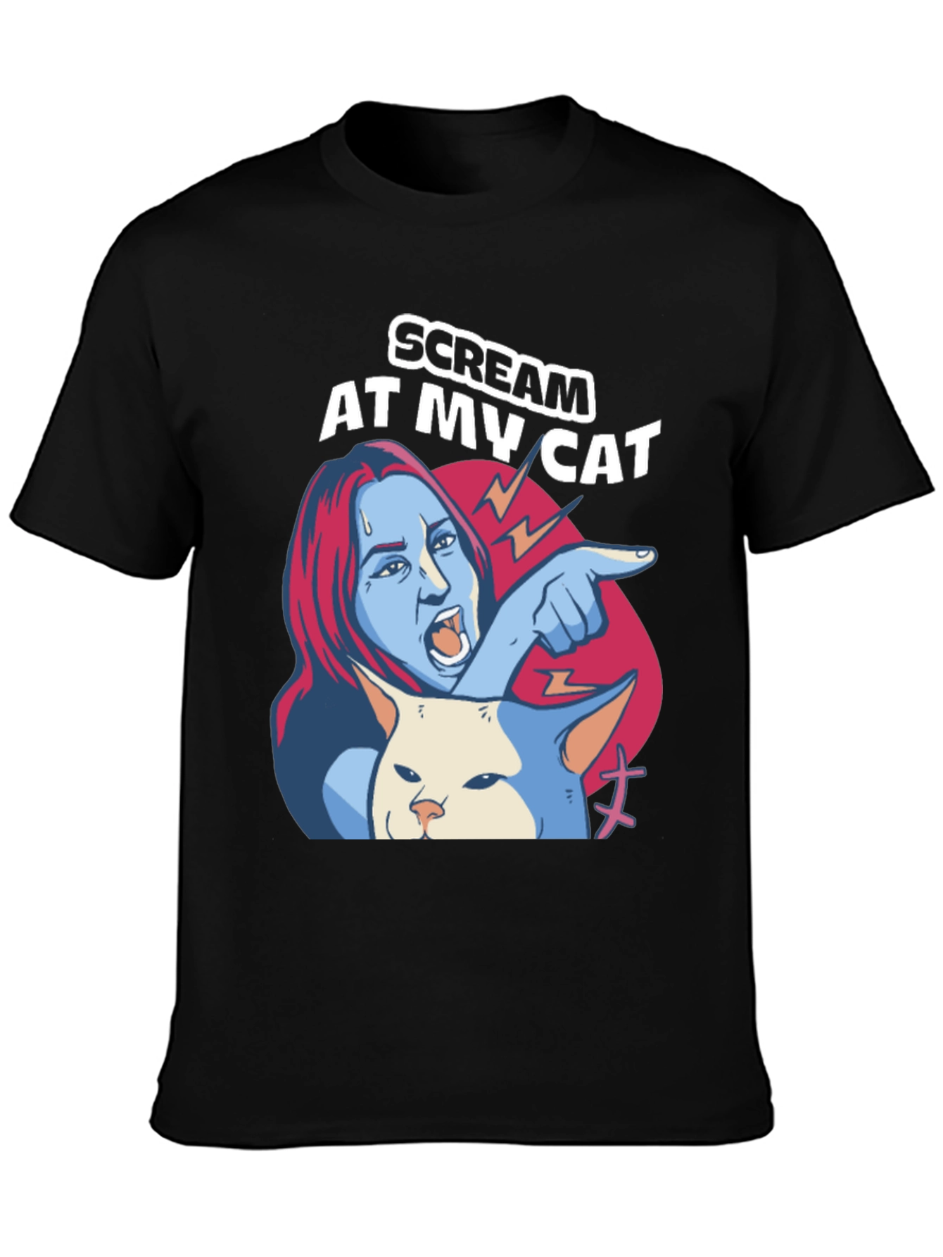 Black Scream At My Cat T-Shirt - Funny Meme Tee view 3