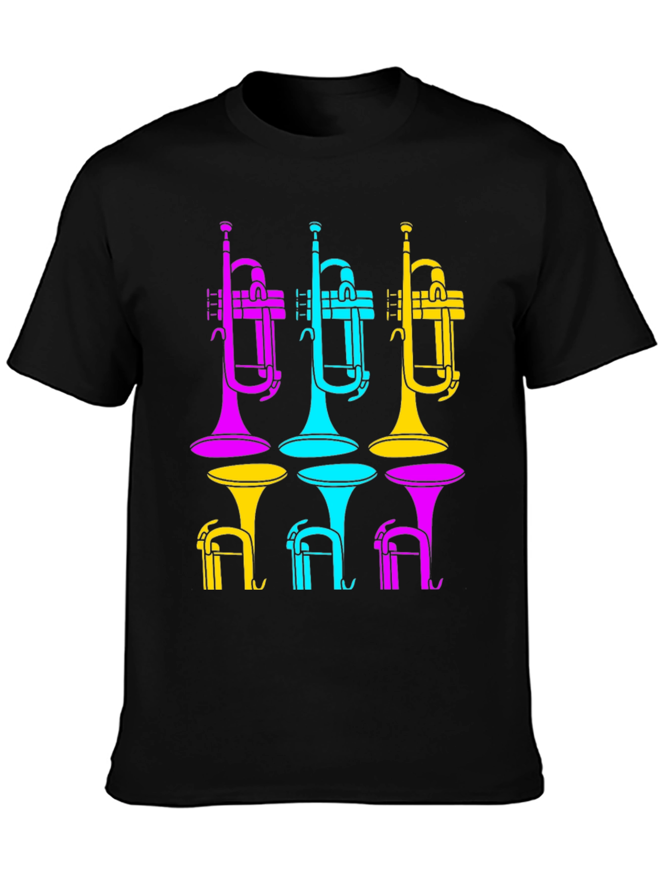 Black Vibrant Trumpet Design Black T-Shirt view 3