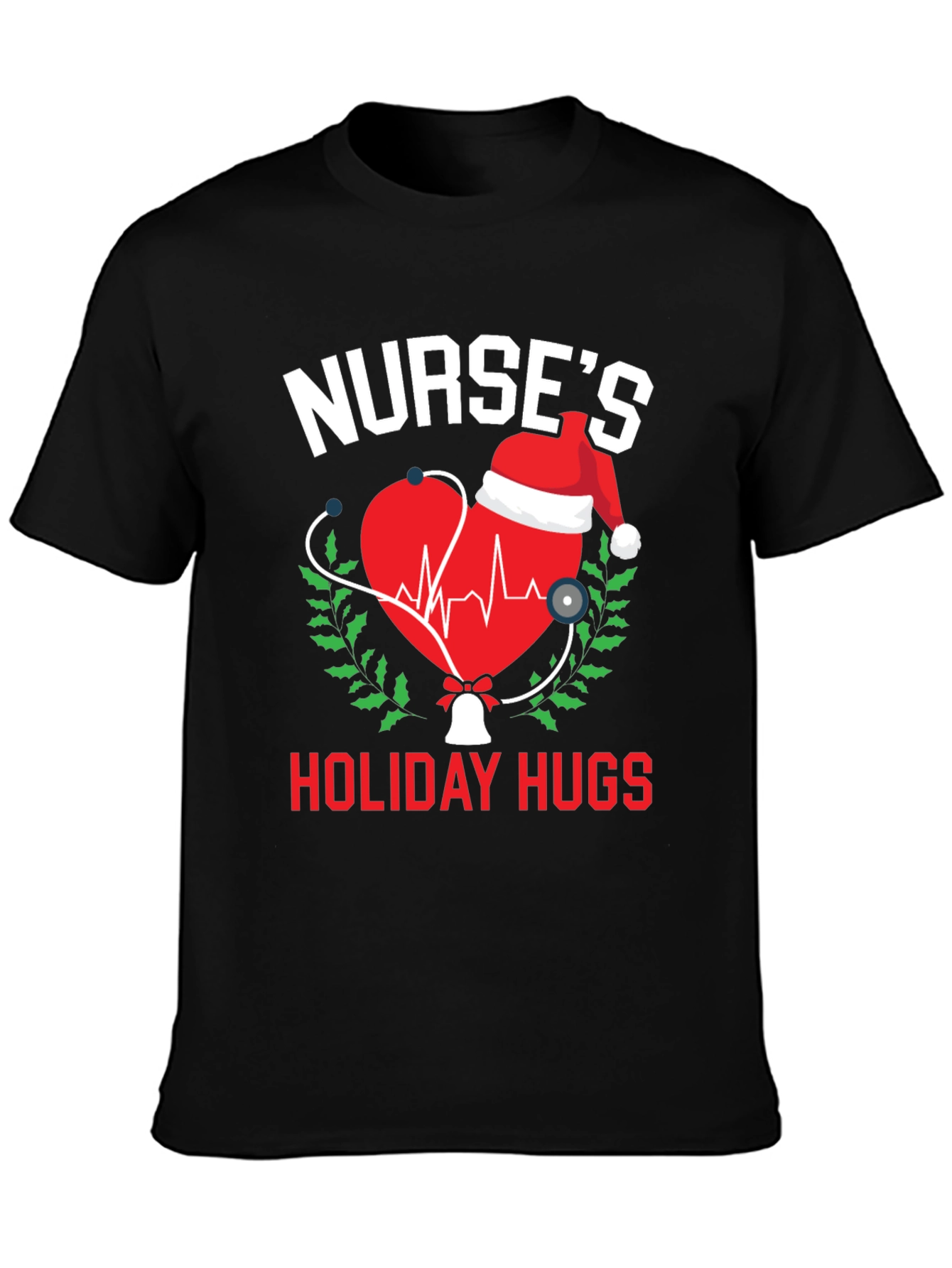 Black Nurse's Holiday Hugs Christmas T-Shirt view 3