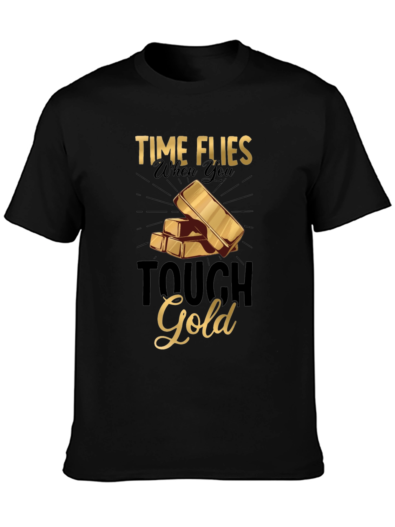 Black Time Flies Tough Gold Graphic T-Shirt view 3