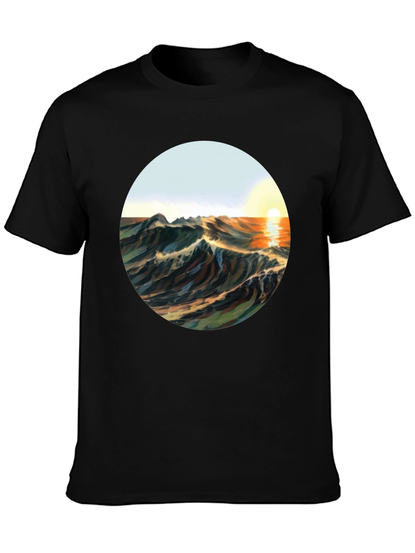 Black Sunrise Waves Graphic Tee - Black Cotton Blend view 3