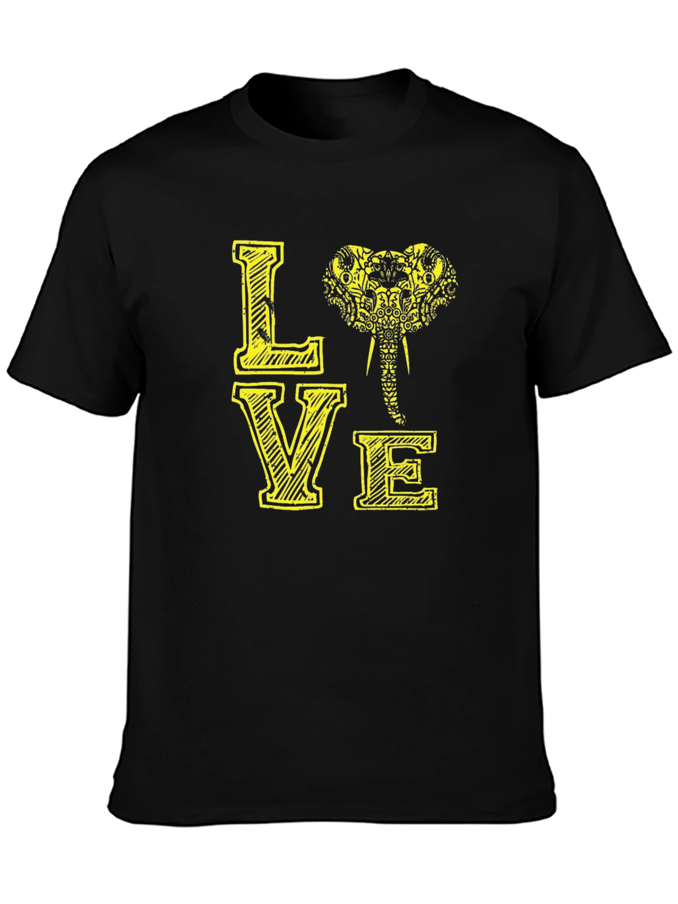 Black Love Elephant Graphic Tee - Black Cotton T-Shirt view 3