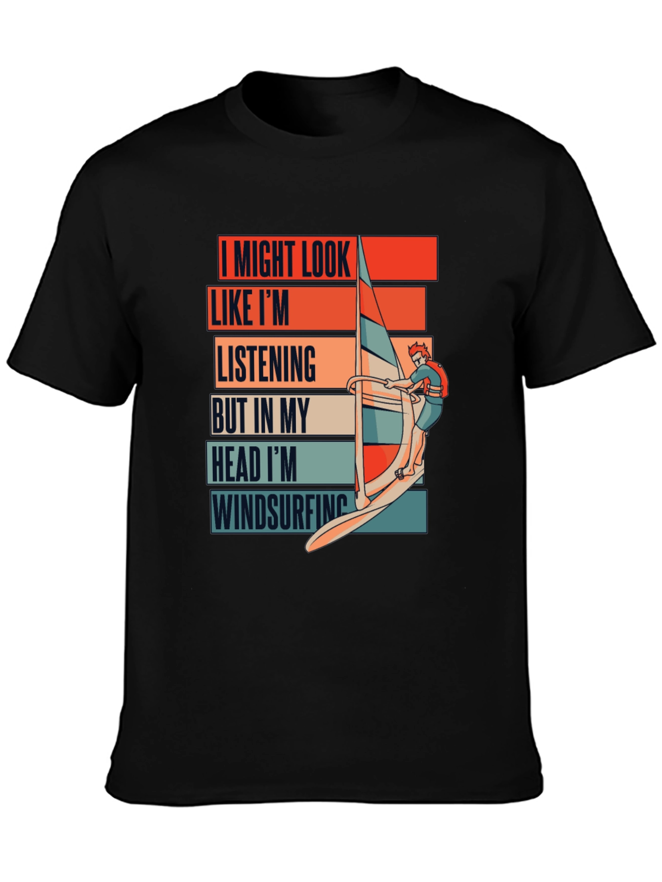 Black Windsurfing Mind T-Shirt - Funny Ocean Sports Tee view 3