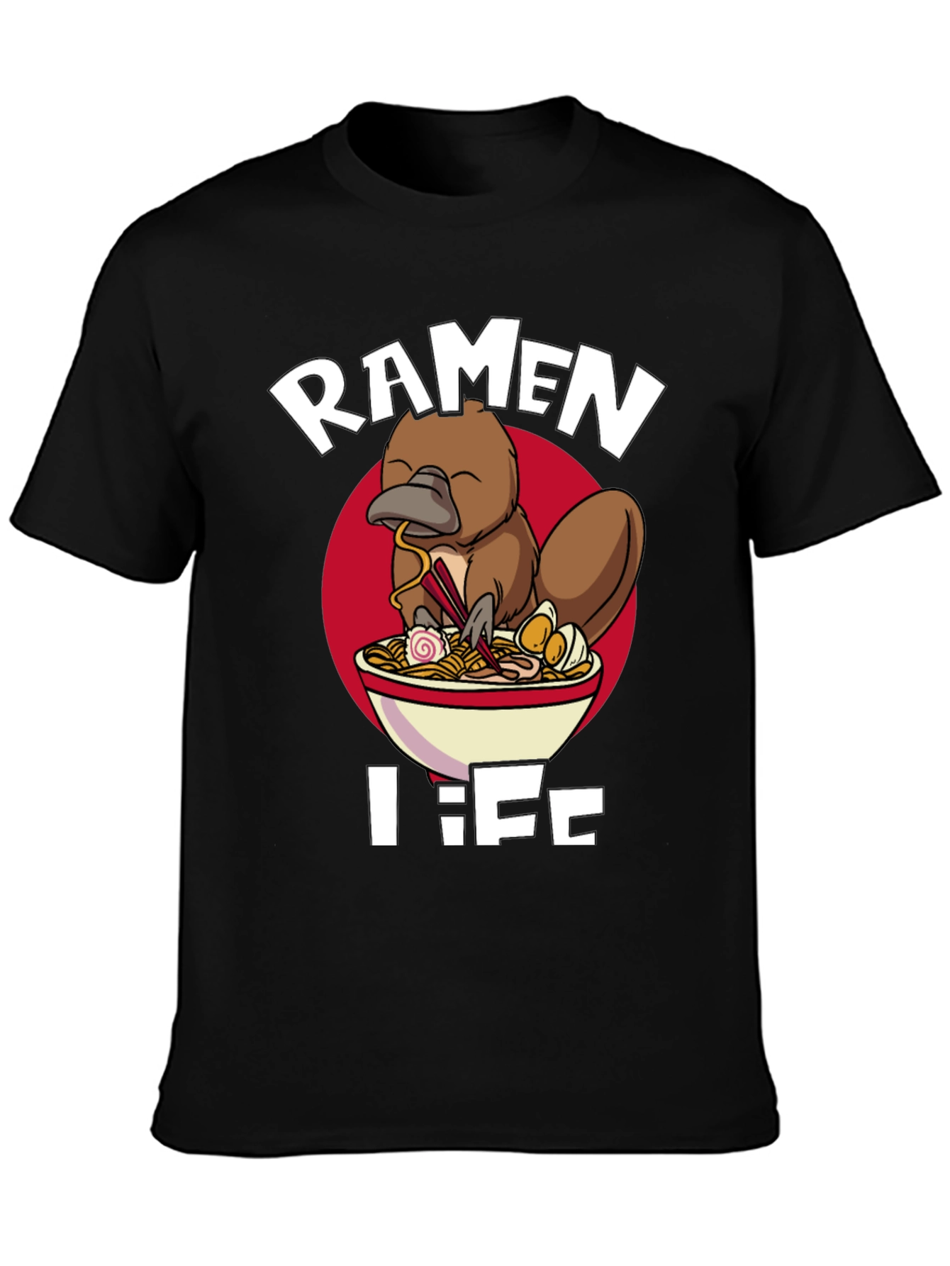 Black Ramen Life Platypus T-Shirt - Unique Graphic Tee view 3