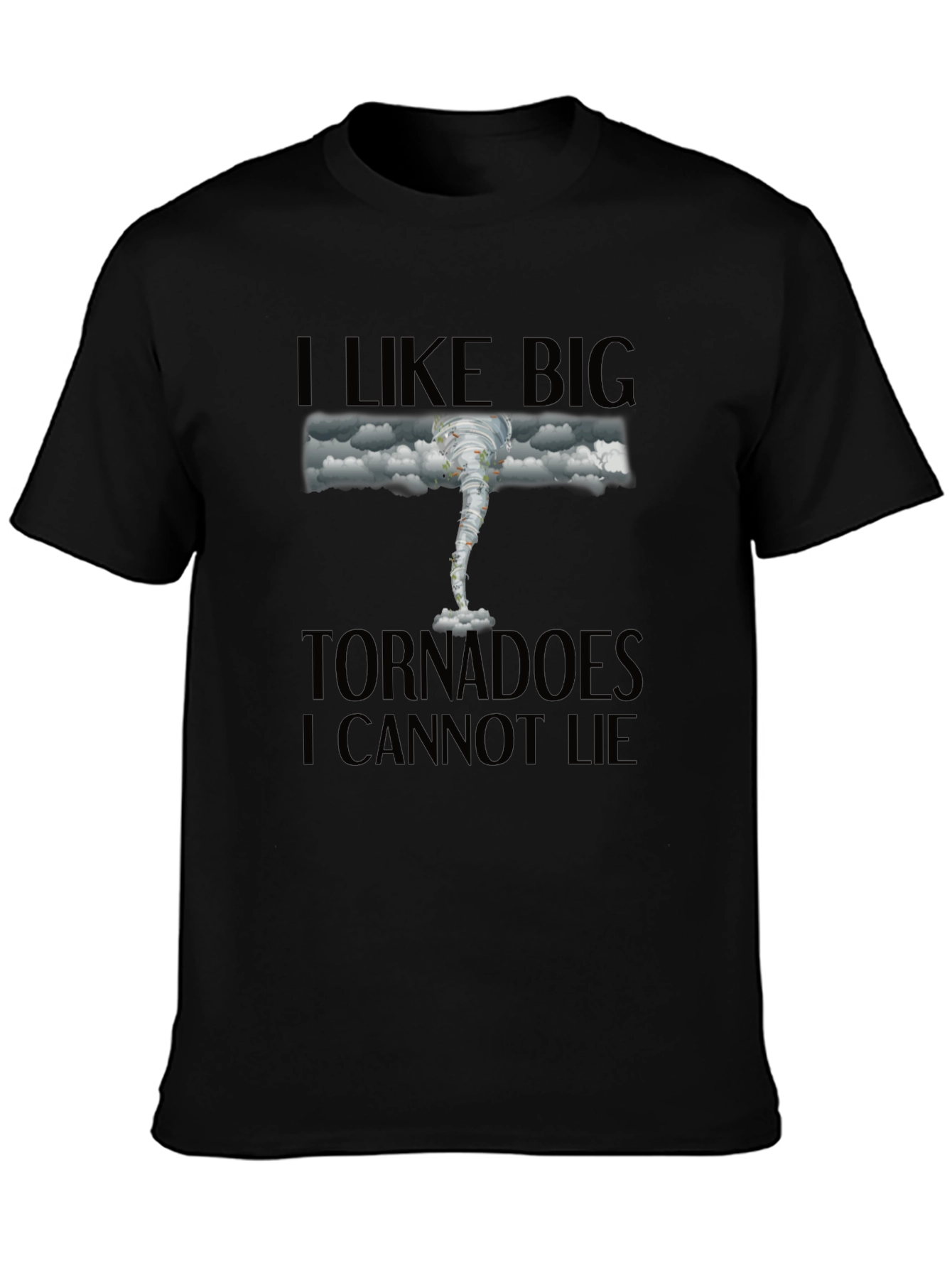 Black I Like Big Tornadoes Men's Black Graphic T-Shirt view 3