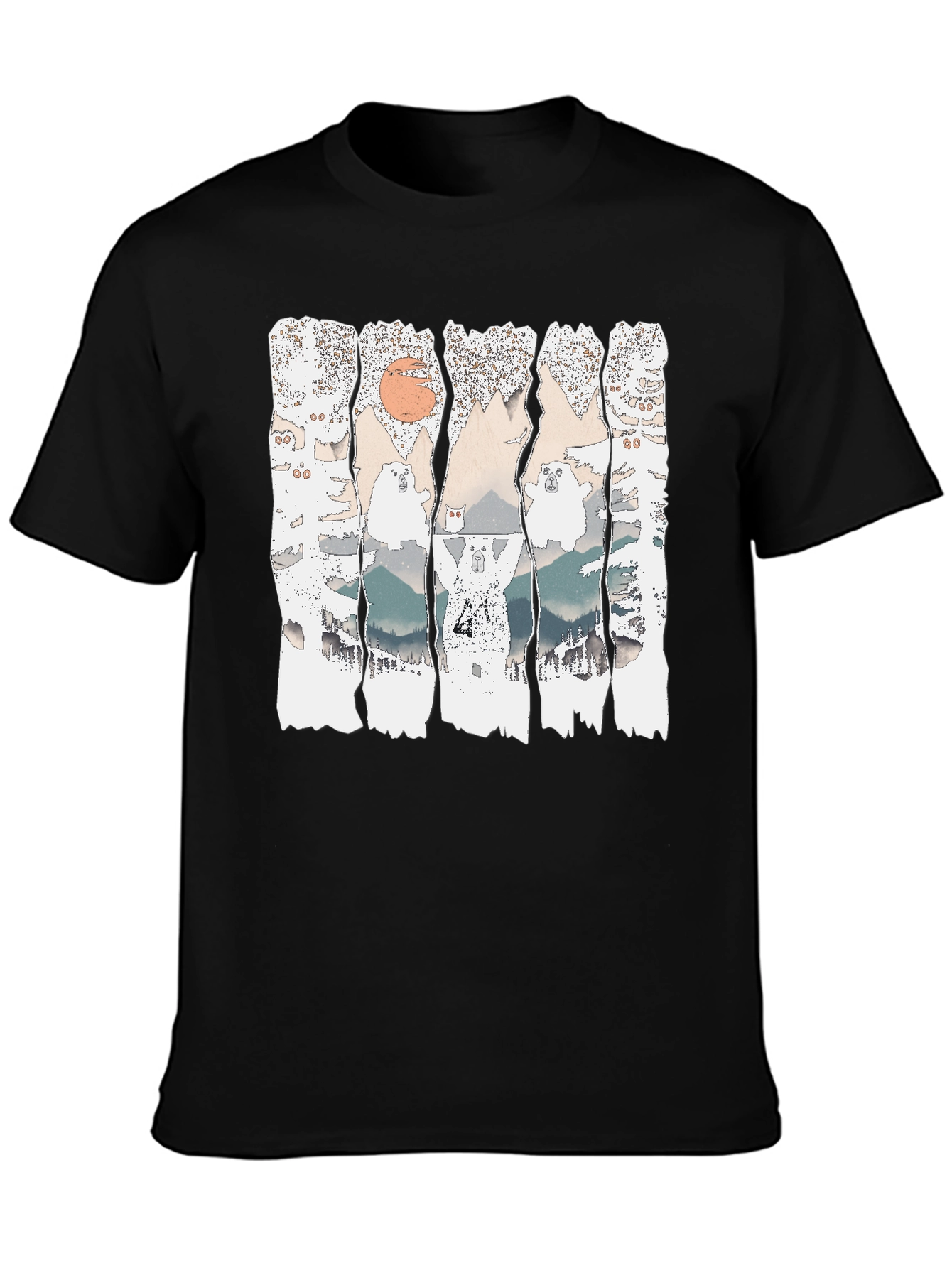 Black We Bare Bears Mountain T-Shirt view 3