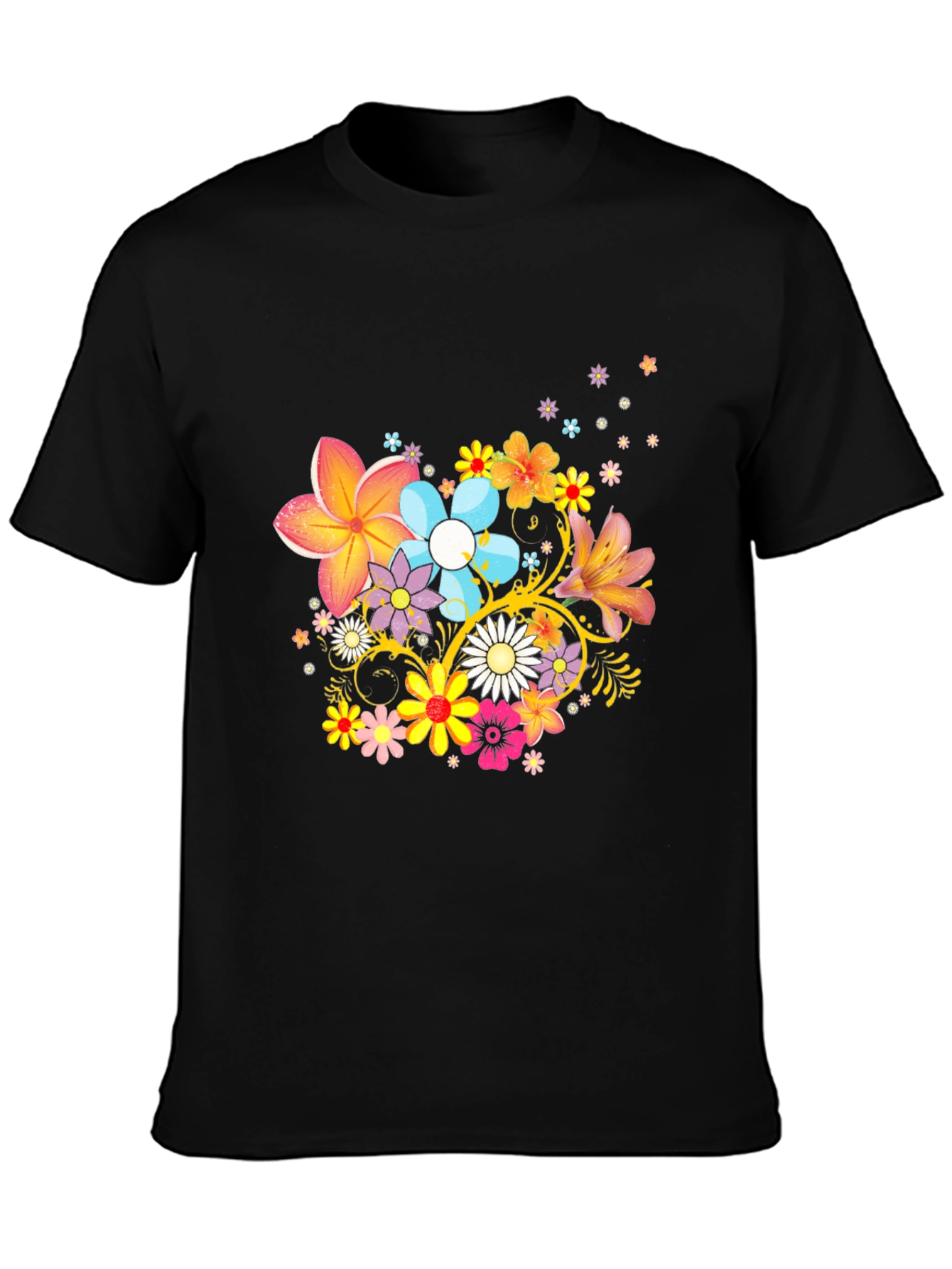 Black Floral Print Black T-Shirt view 3