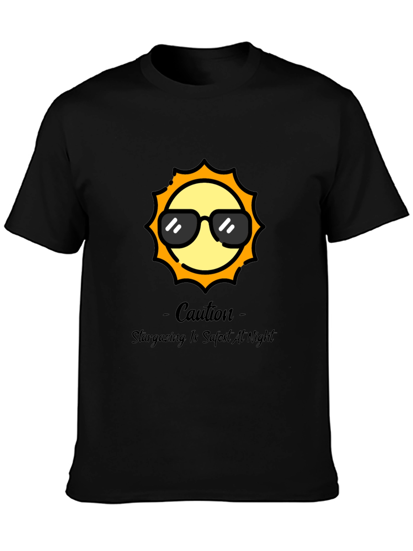 Black Cool Sun Graphic Tee - Stargazing Caution T-Shirt view 3