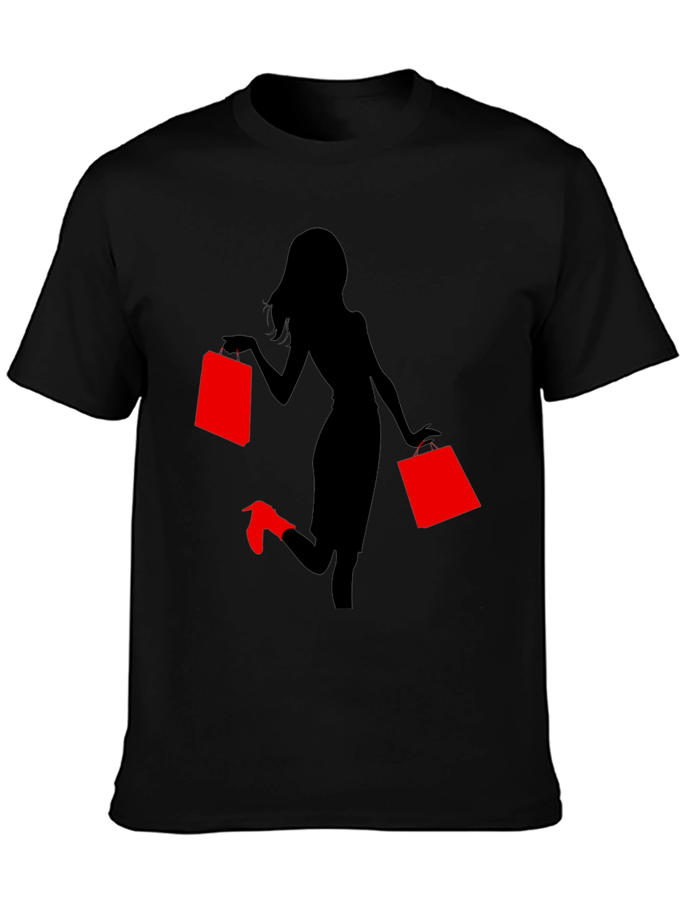 Black Stylish Woman Shopping Graphic Tee - Black view 3
