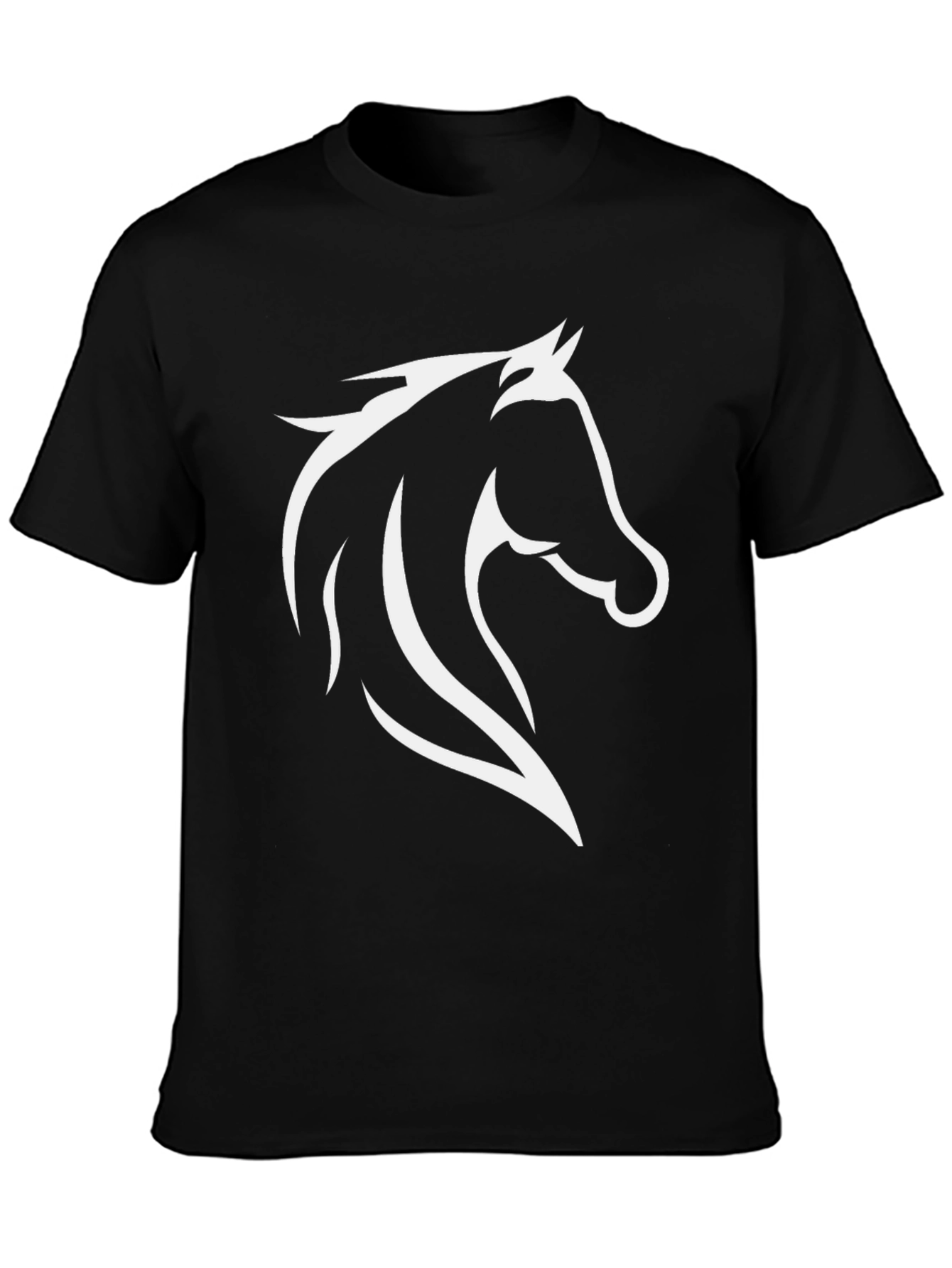 Black Black T-Shirt with White Horse Graphic view 3
