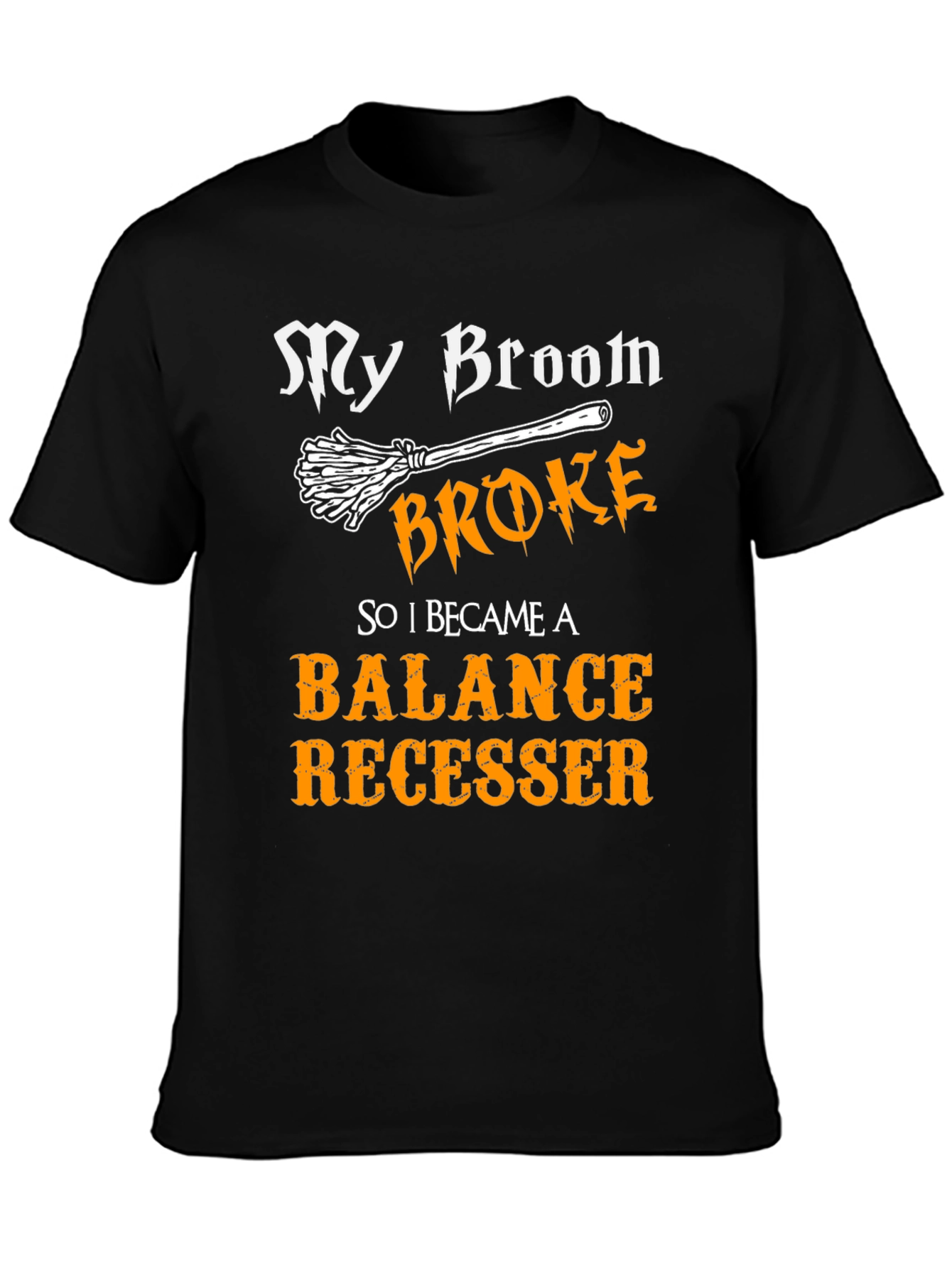 Black Funny Balance Recesser T-Shirt - My Broom Broke Halloween Tee view 3