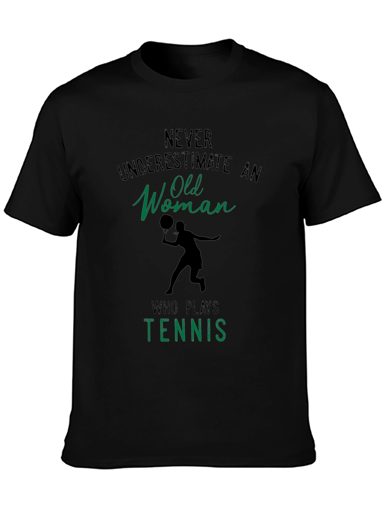 Black Funny Tennis Old Woman T-Shirt view 3