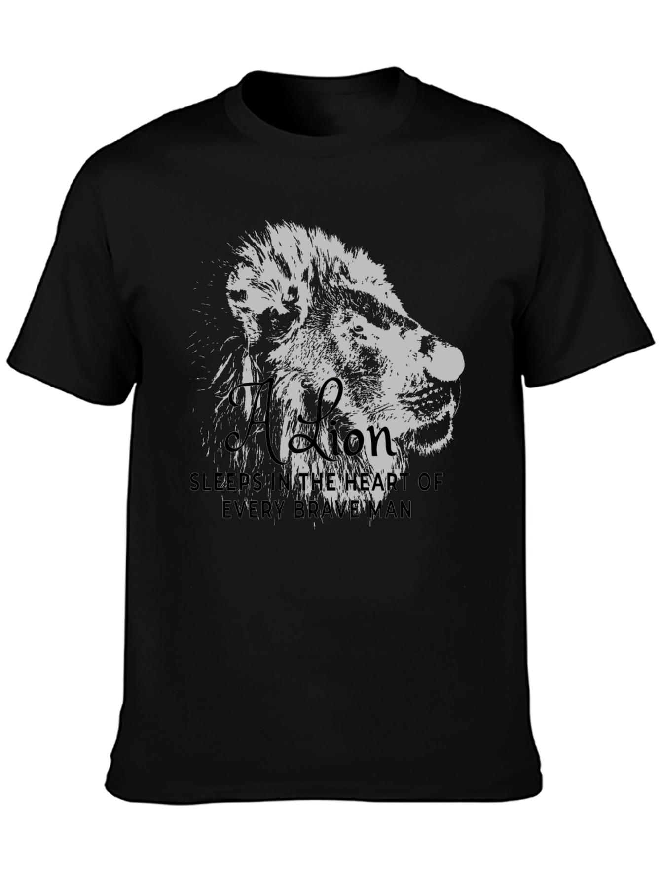 Black Lion Heart Graphic Print Men's T-Shirt view 3