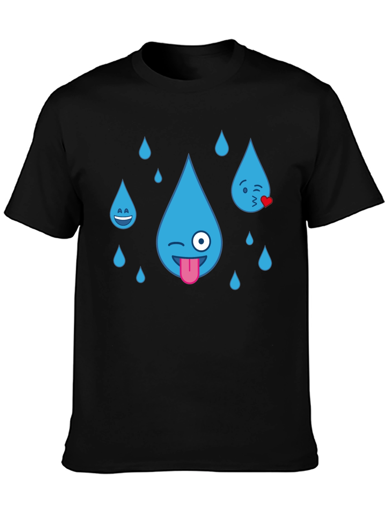Black Emoji Raindrops Black T-Shirt view 3