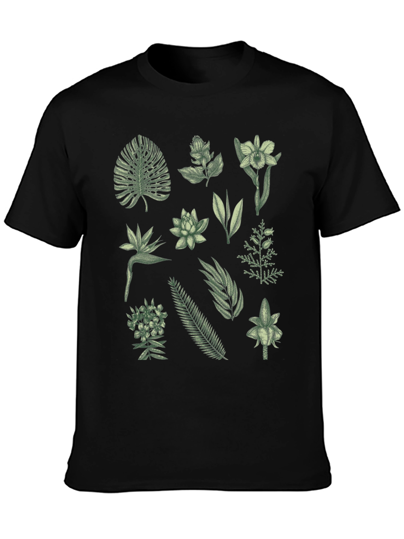 Black Botanical Print Black T-Shirt view 3
