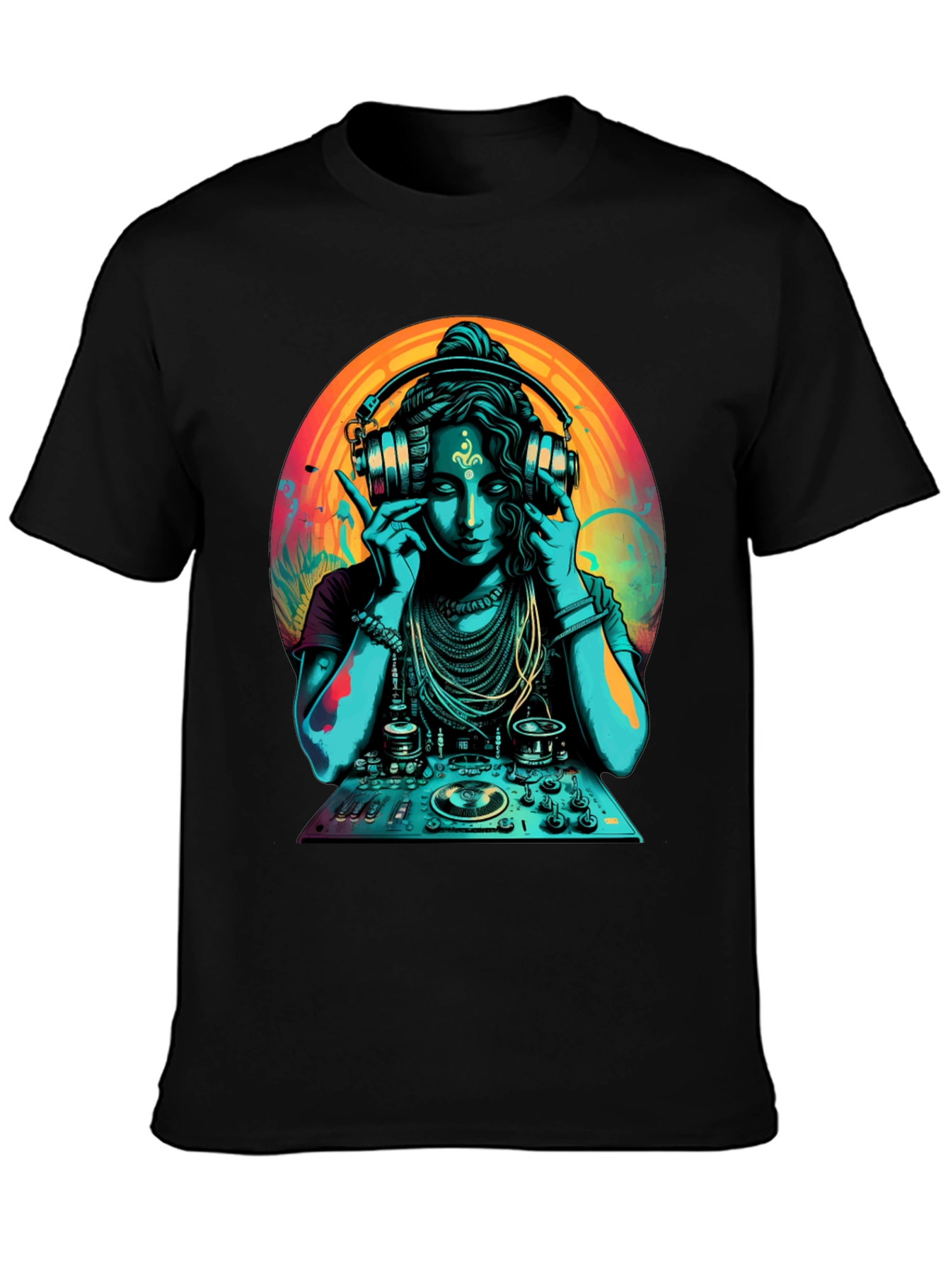 Black DJ Shiva T-Shirt - Black Cotton Graphic Tee view 3