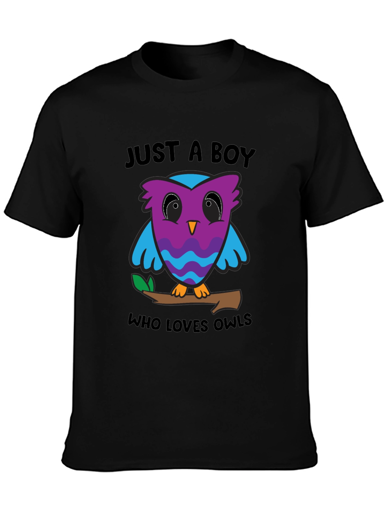 Black Just A Boy Who Loves Owls Graphic T-Shirt view 3