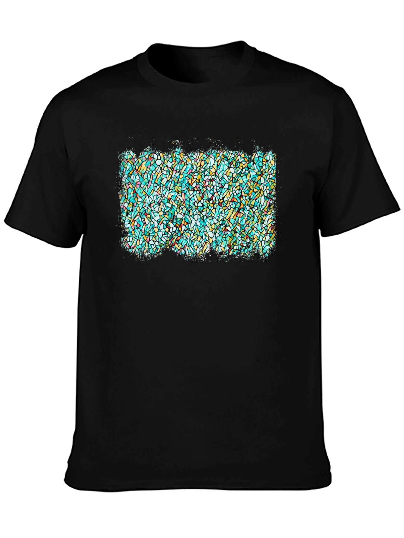 Black Abstract Stained Glass Graphic Tee - Soft Black T-Shirt view 3