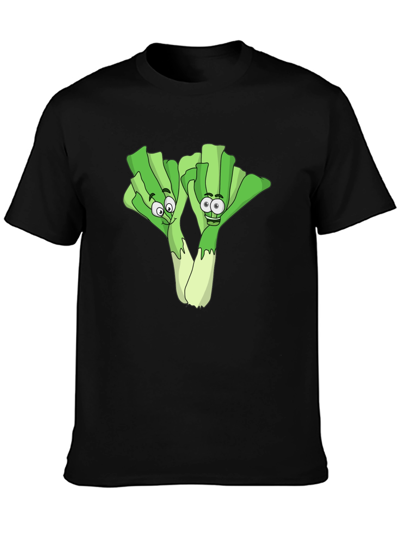 Black Funny Leek Cartoon Black T-Shirt view 3