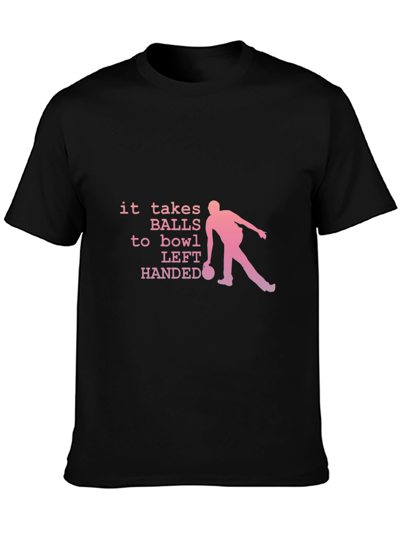 Black Funny Bowling T-Shirt - Left Handed Bowler Tee view 3