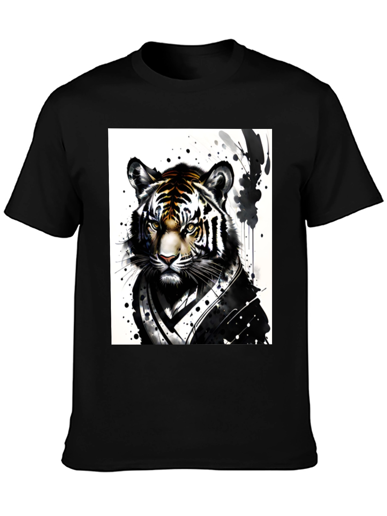 Black Tiger Warrior Graphic Tee - Black Cotton Blend view 3