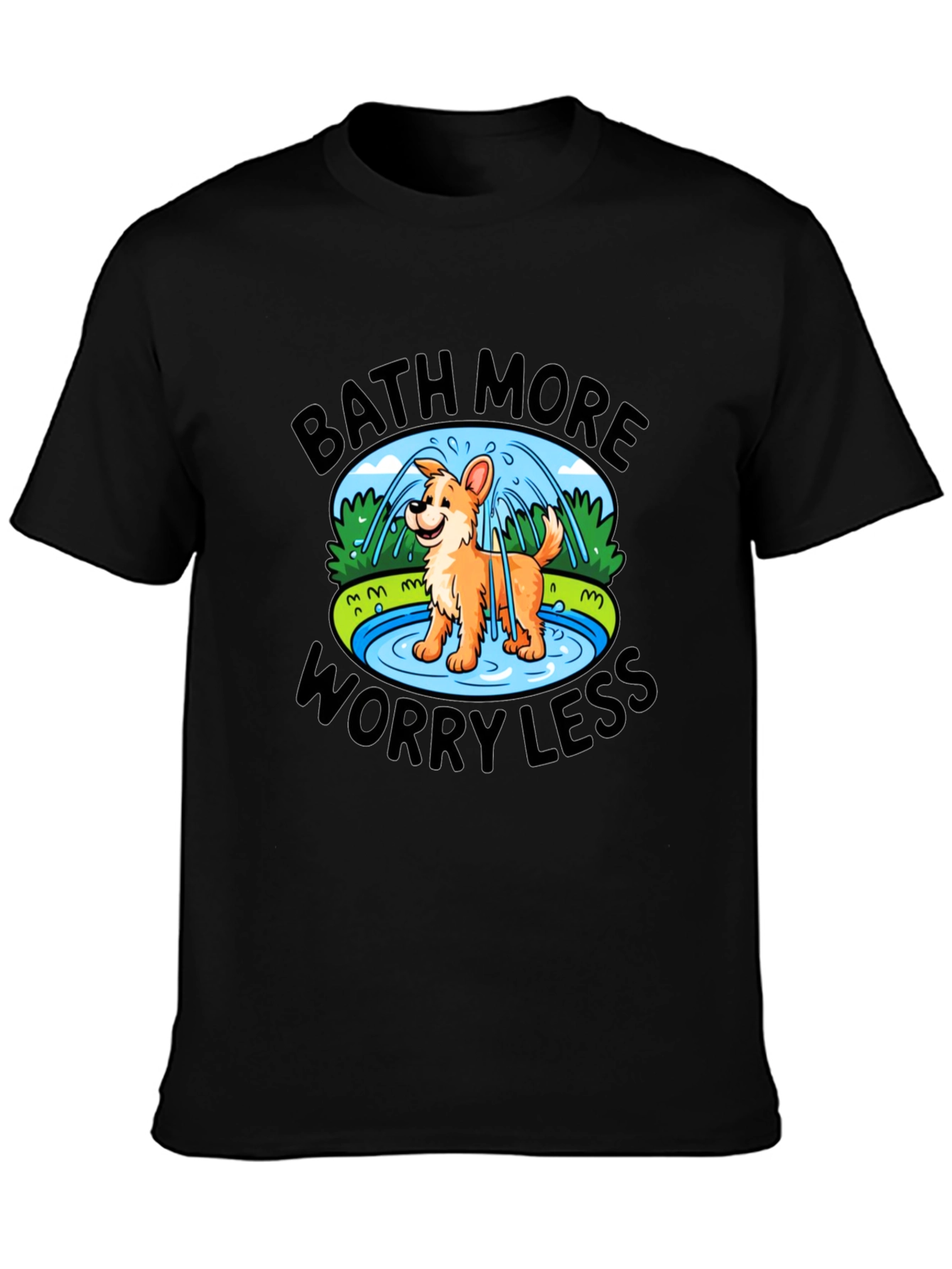 Black Bath More Worry Less Dog T-Shirt view 3