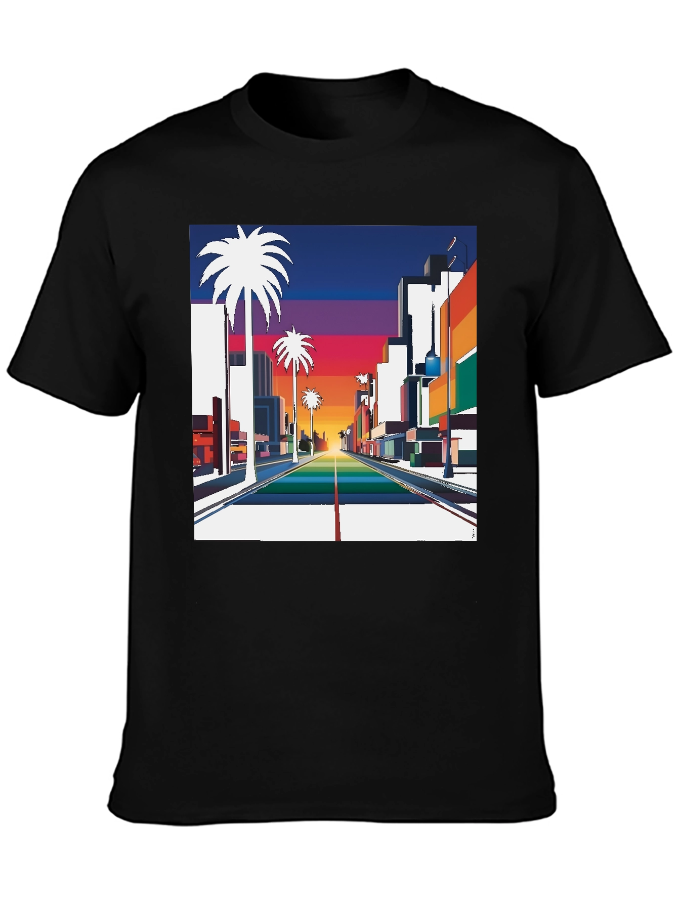 Black Retro Palm Tree Sunset T-Shirt view 3