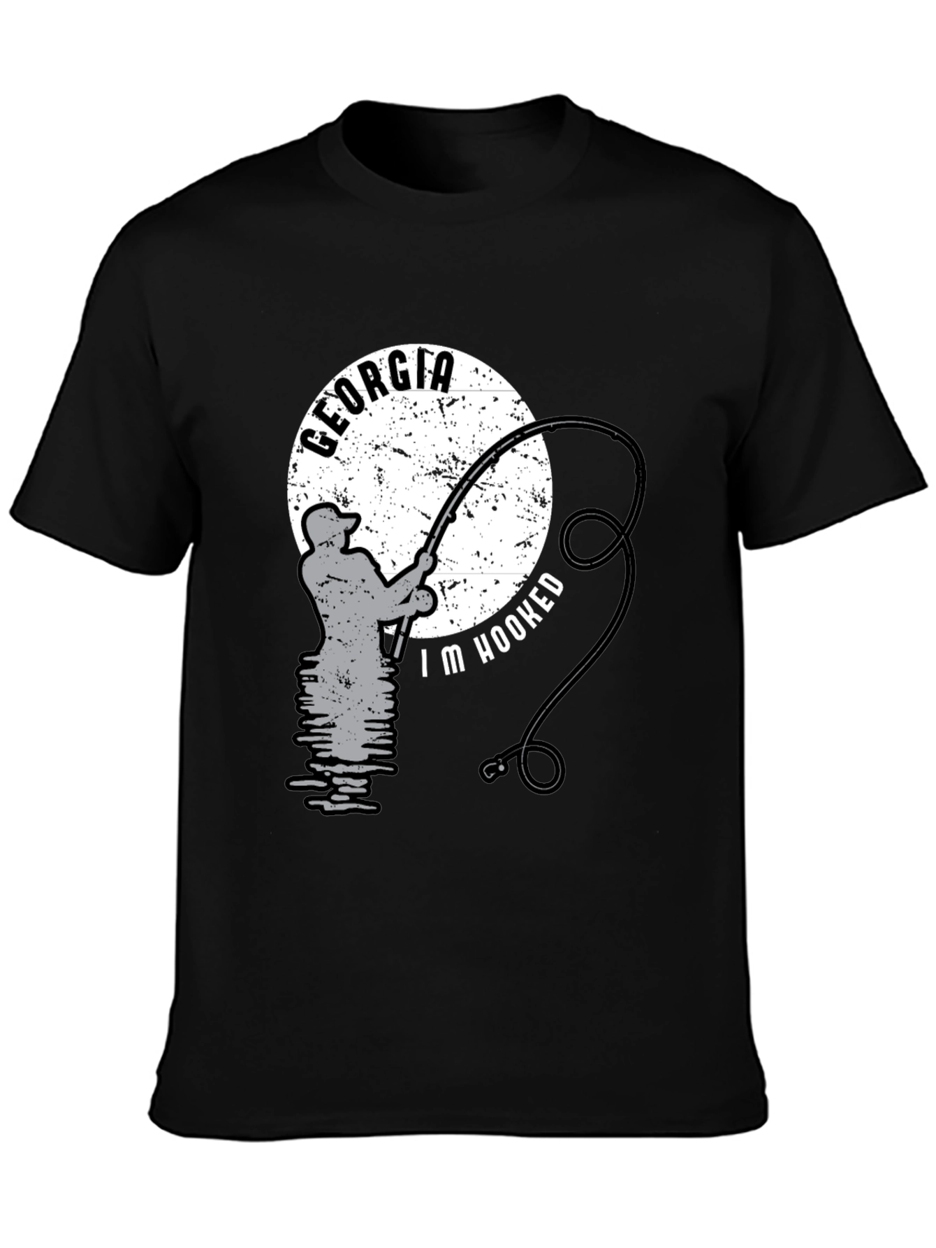 Black Georgia Fishing T-Shirt - "I'm Hooked" Black Tee view 3