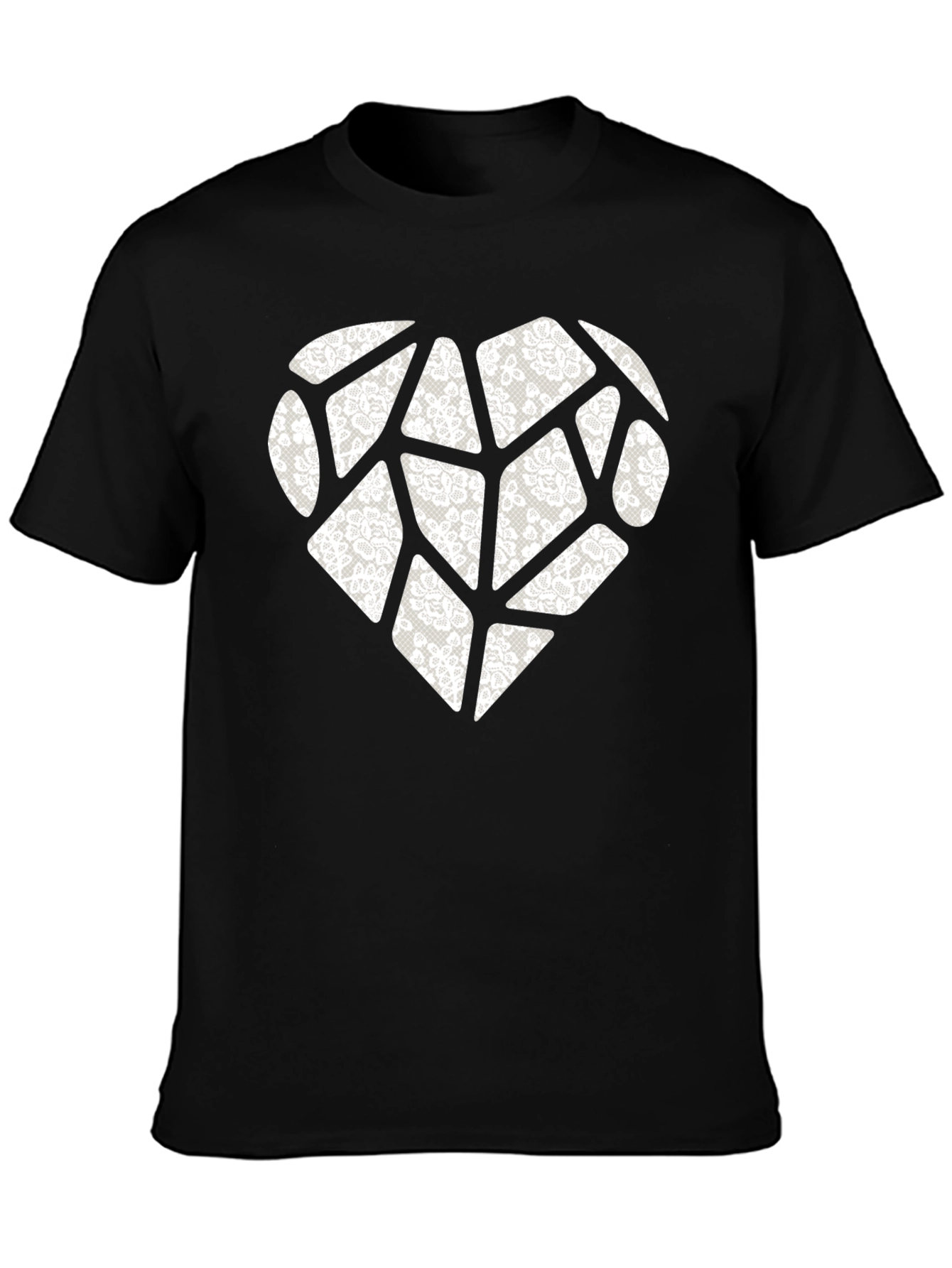 Black Heart Lace Patchwork Graphic Tee view 3
