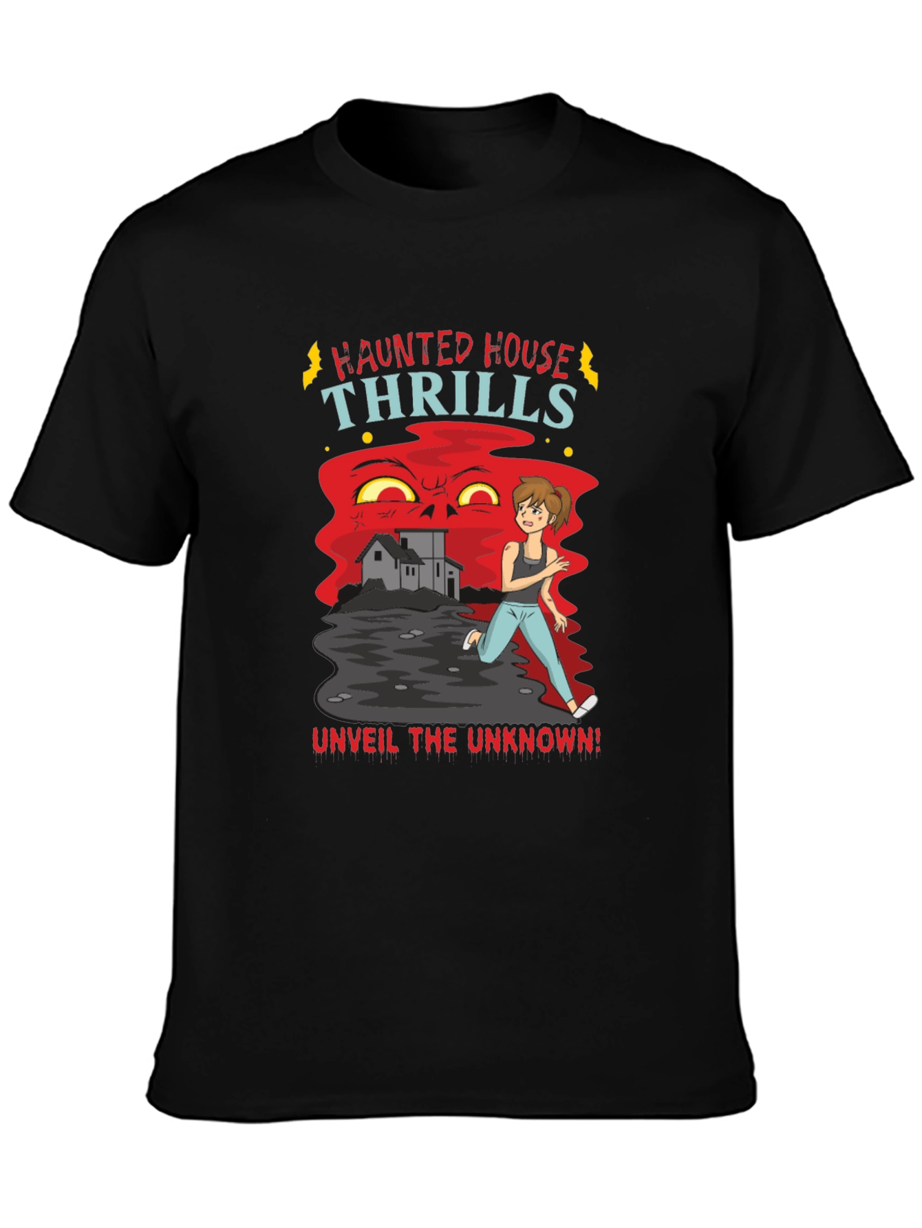 Black Haunted House Thrills Graphic Tee view 3