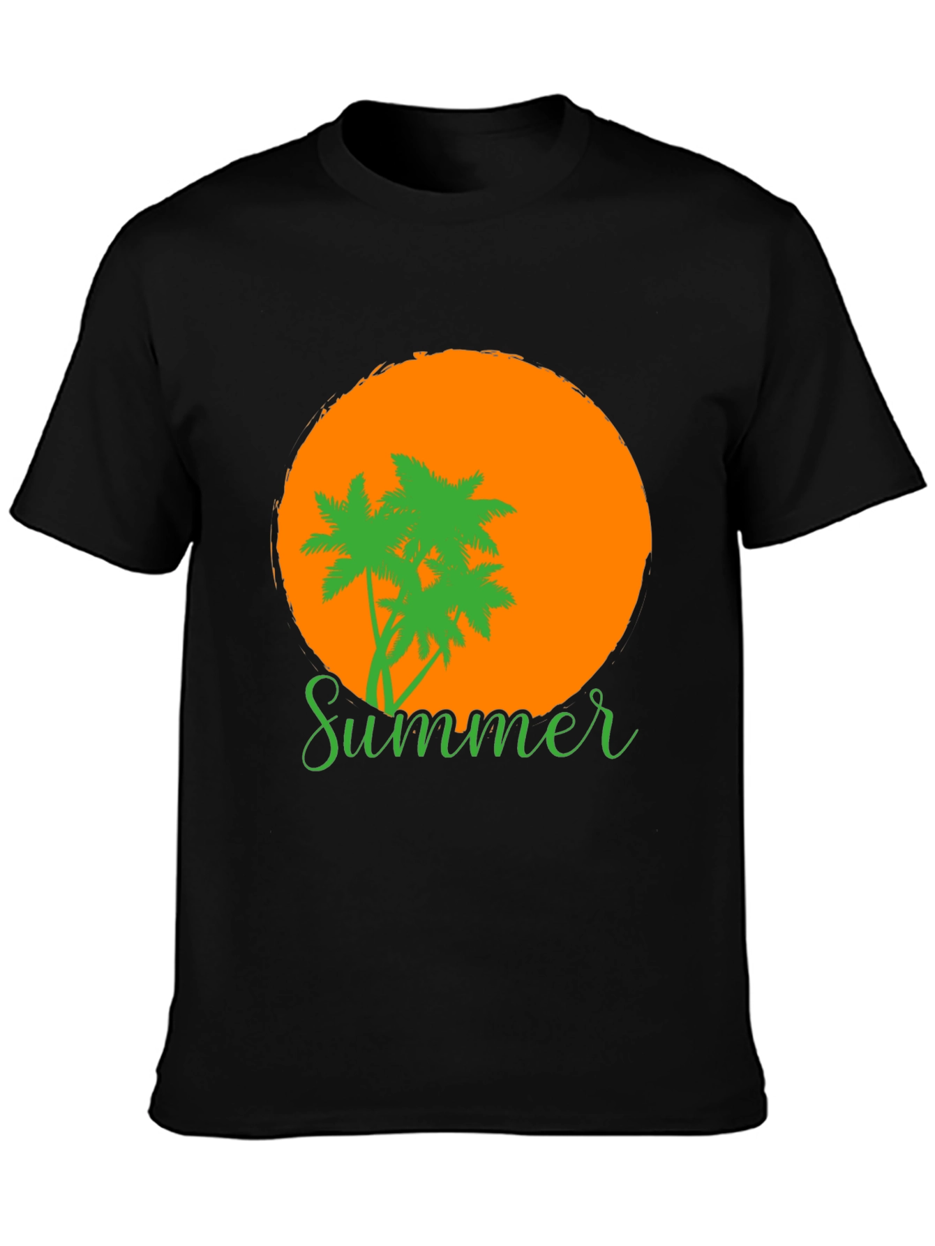 Black Summer Vibes T-Shirt: Palm Trees & Sunset Graphic Tee view 3