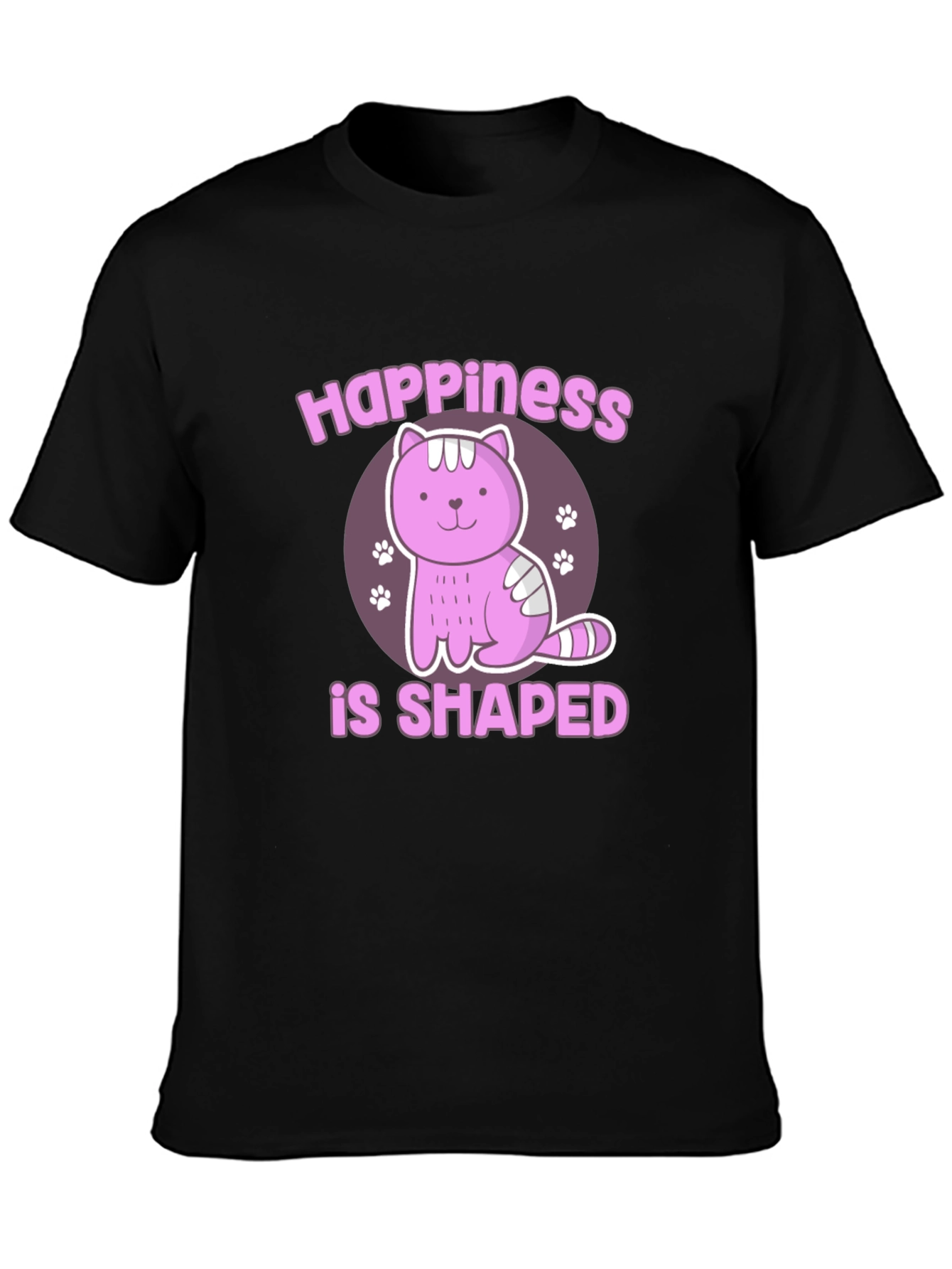 Black Happiness Shaped Cat Graphic T-Shirt view 3