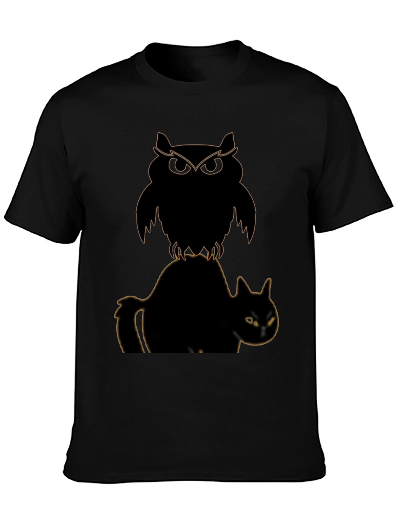 Black Owl and Cat Graphic T-Shirt view 3