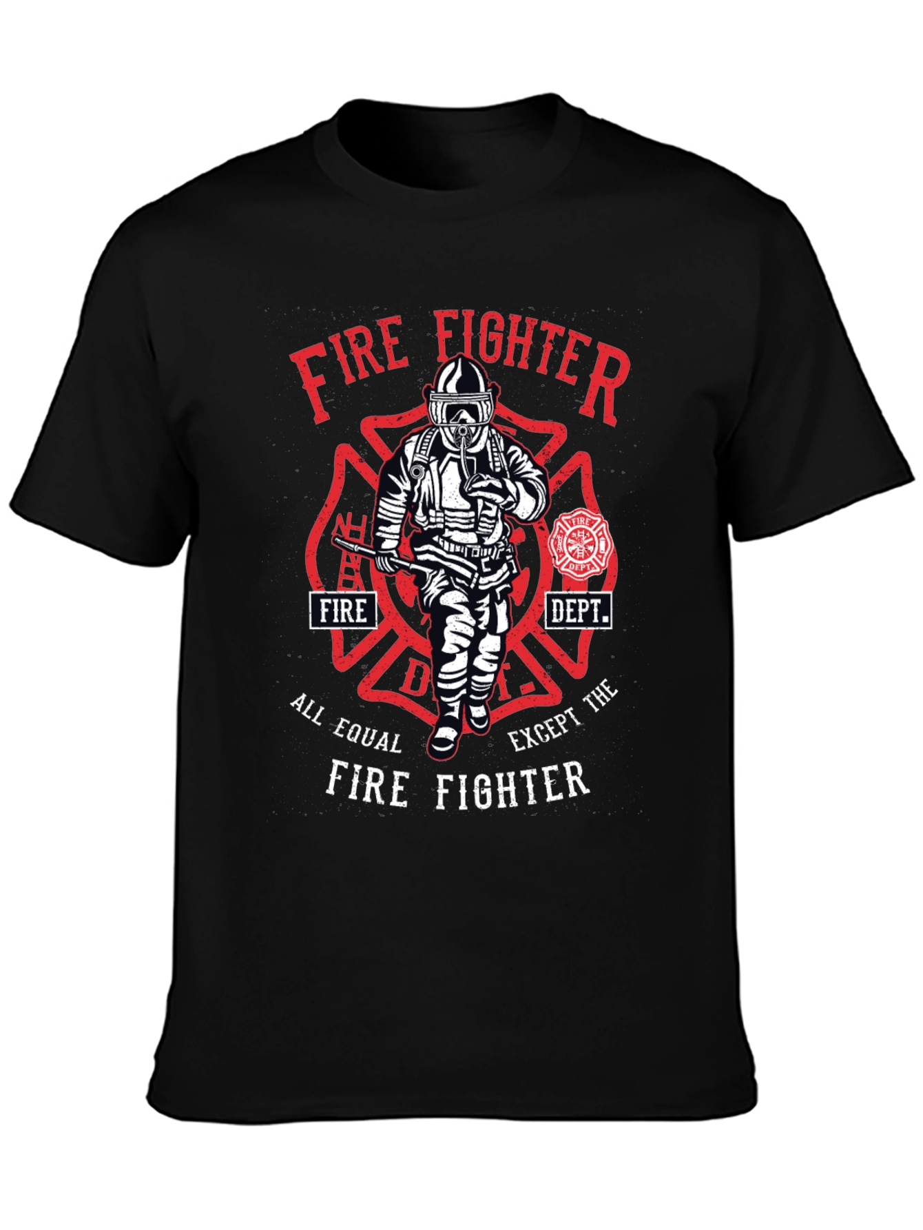 Black Firefighter Graphic T-Shirt - All Equal Except view 3