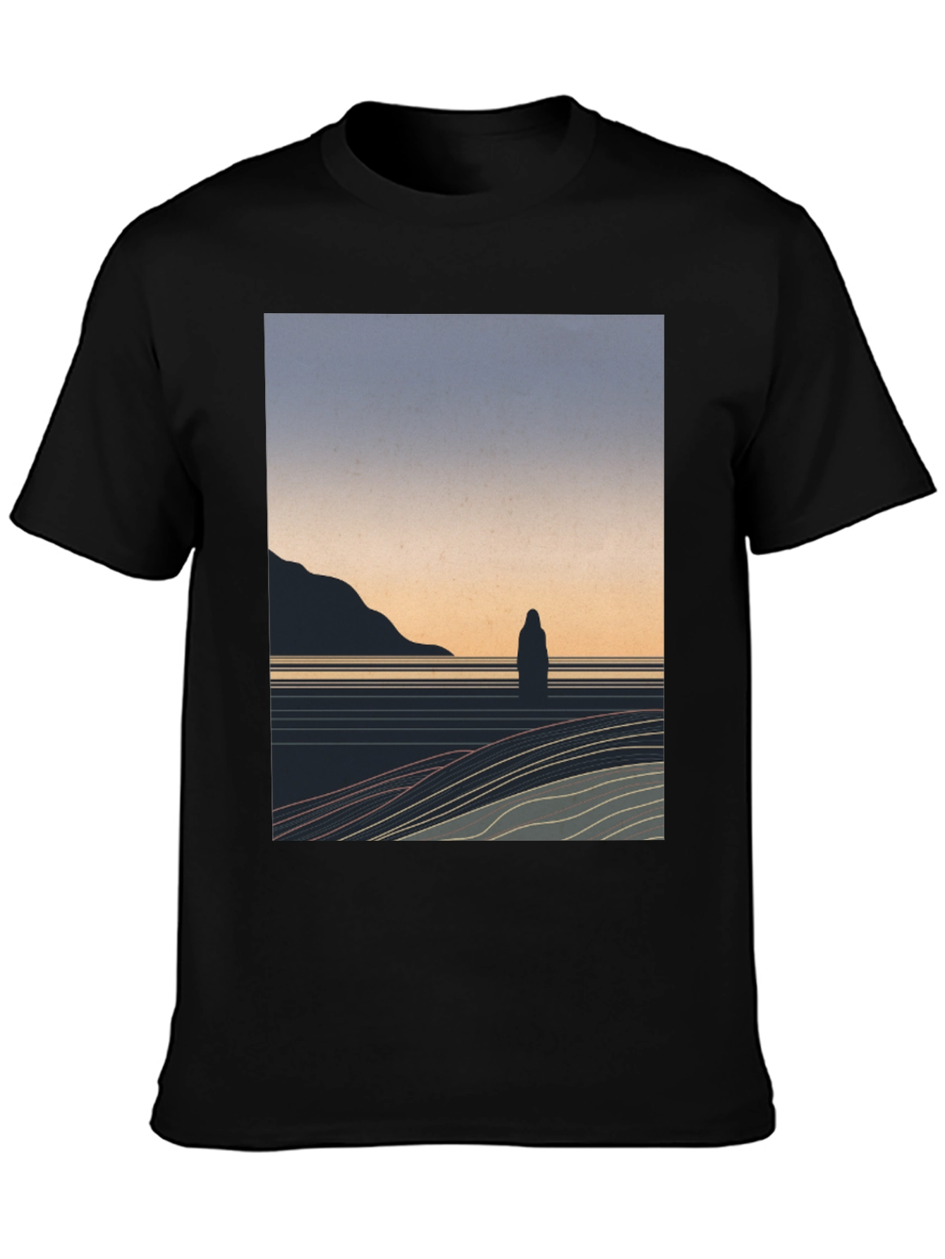 Black Minimalist Landscape Graphic T-Shirt - Black view 3